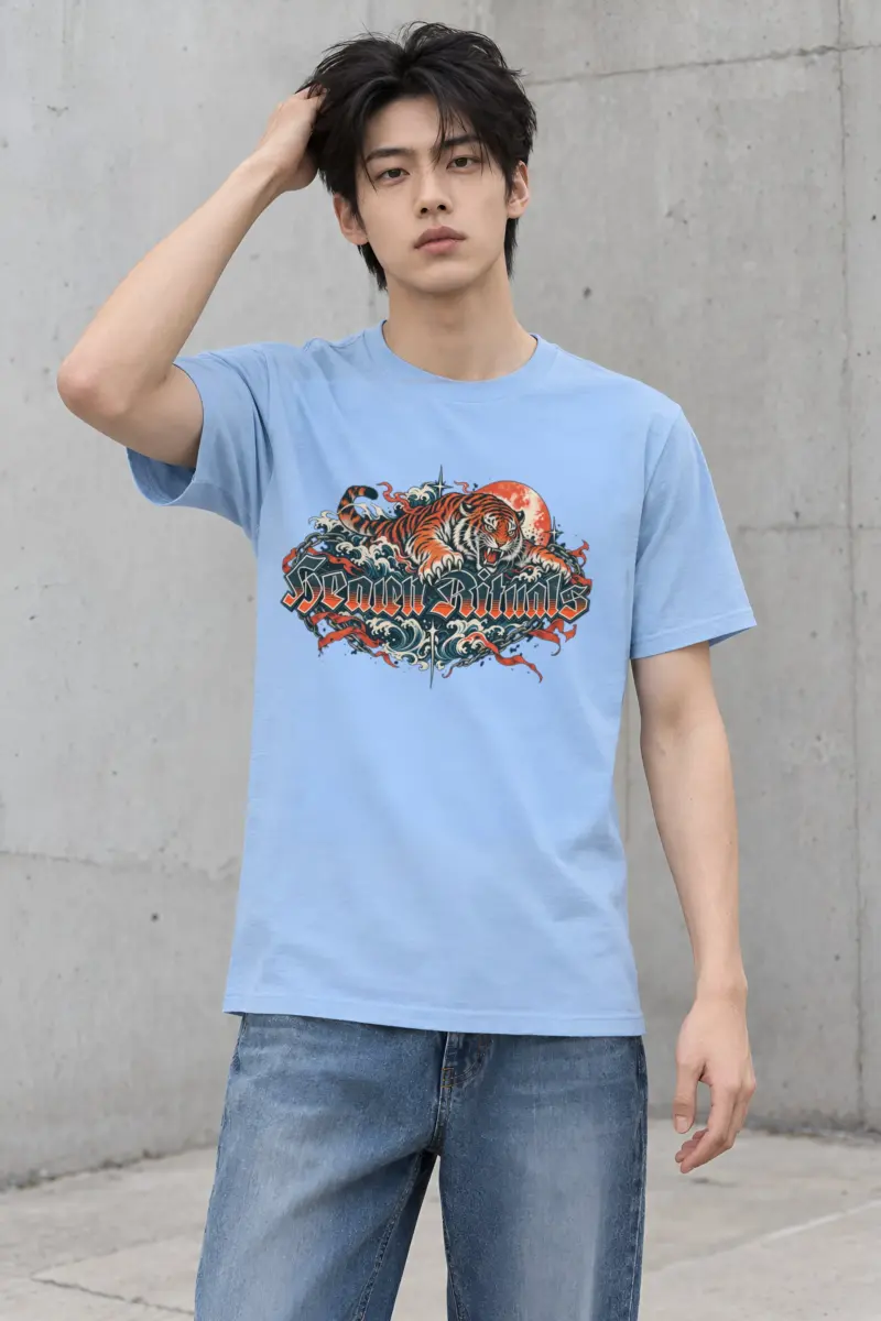 "Tiger Sun Wave Crew" Heavyweight Unisex Crewneck T-shirt