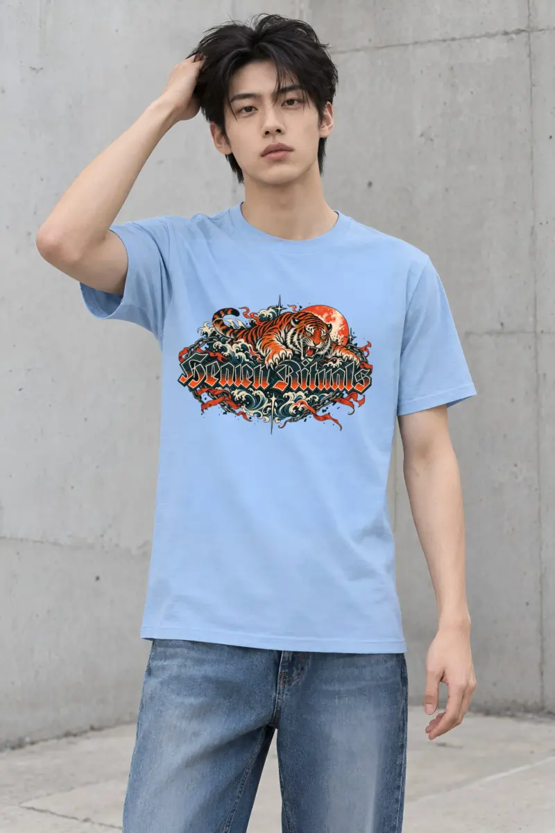 "Tiger Sun Wave Crew" Heavyweight Unisex Crewneck T-shirt