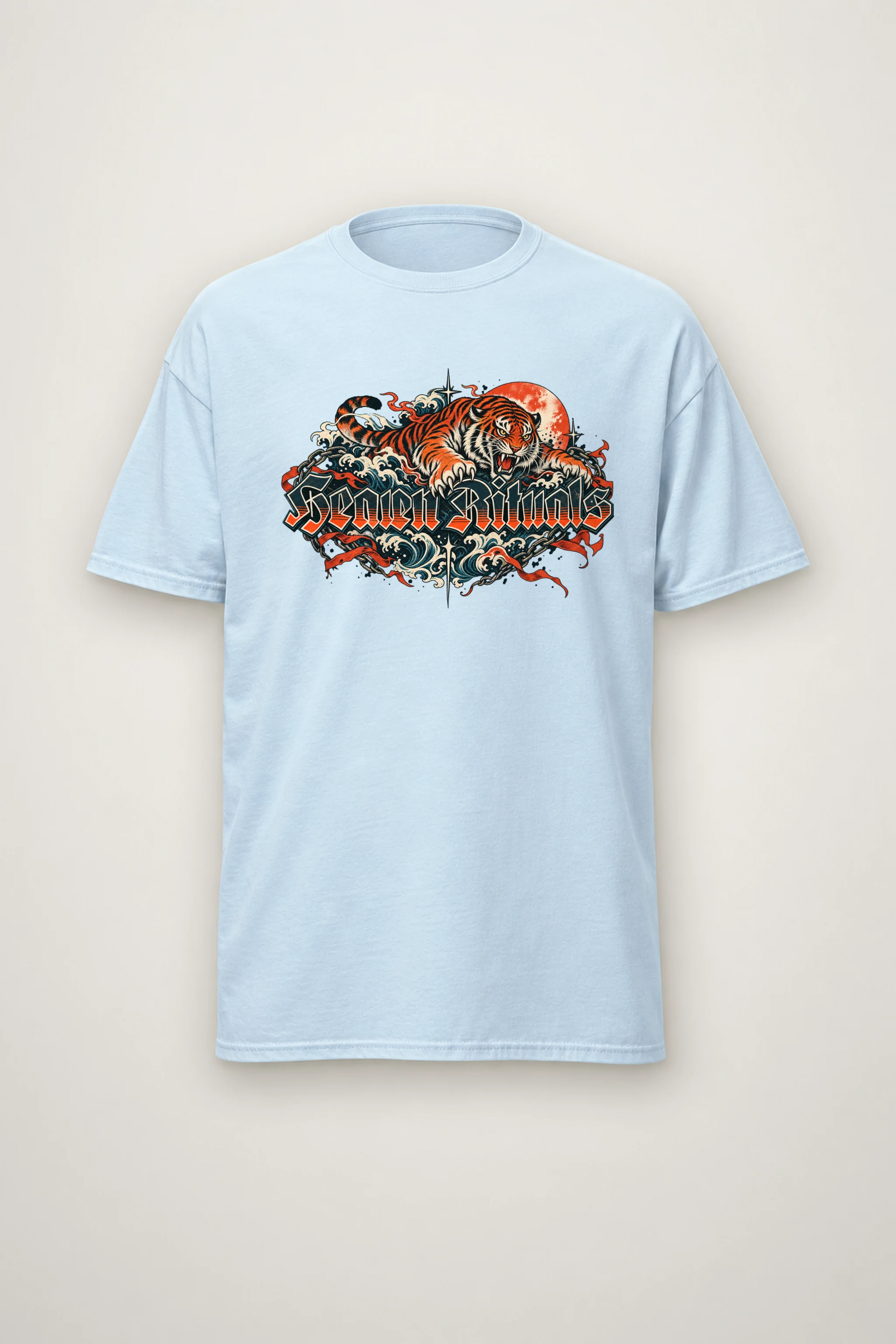 "Tiger Sun Wave Crew" Heavyweight Unisex Crewneck T-shirt