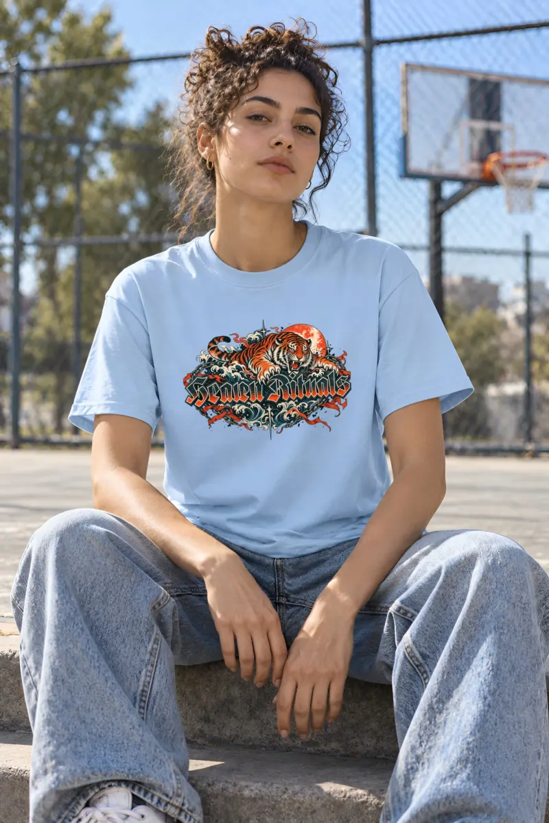 "Tiger Sun Wave Crew" Heavyweight Unisex Crewneck T-shirt