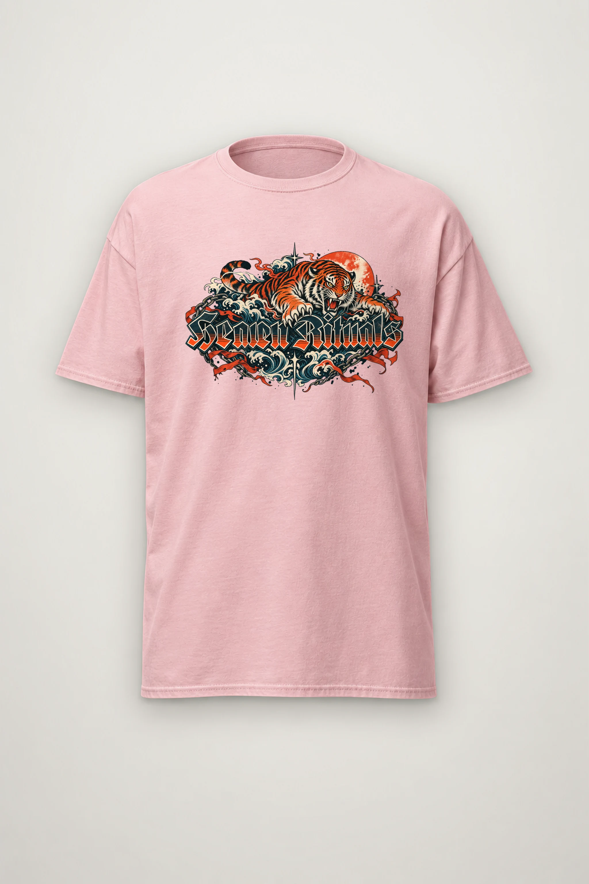 "Tiger Sun Wave Crew" Heavyweight Unisex Crewneck T-shirt