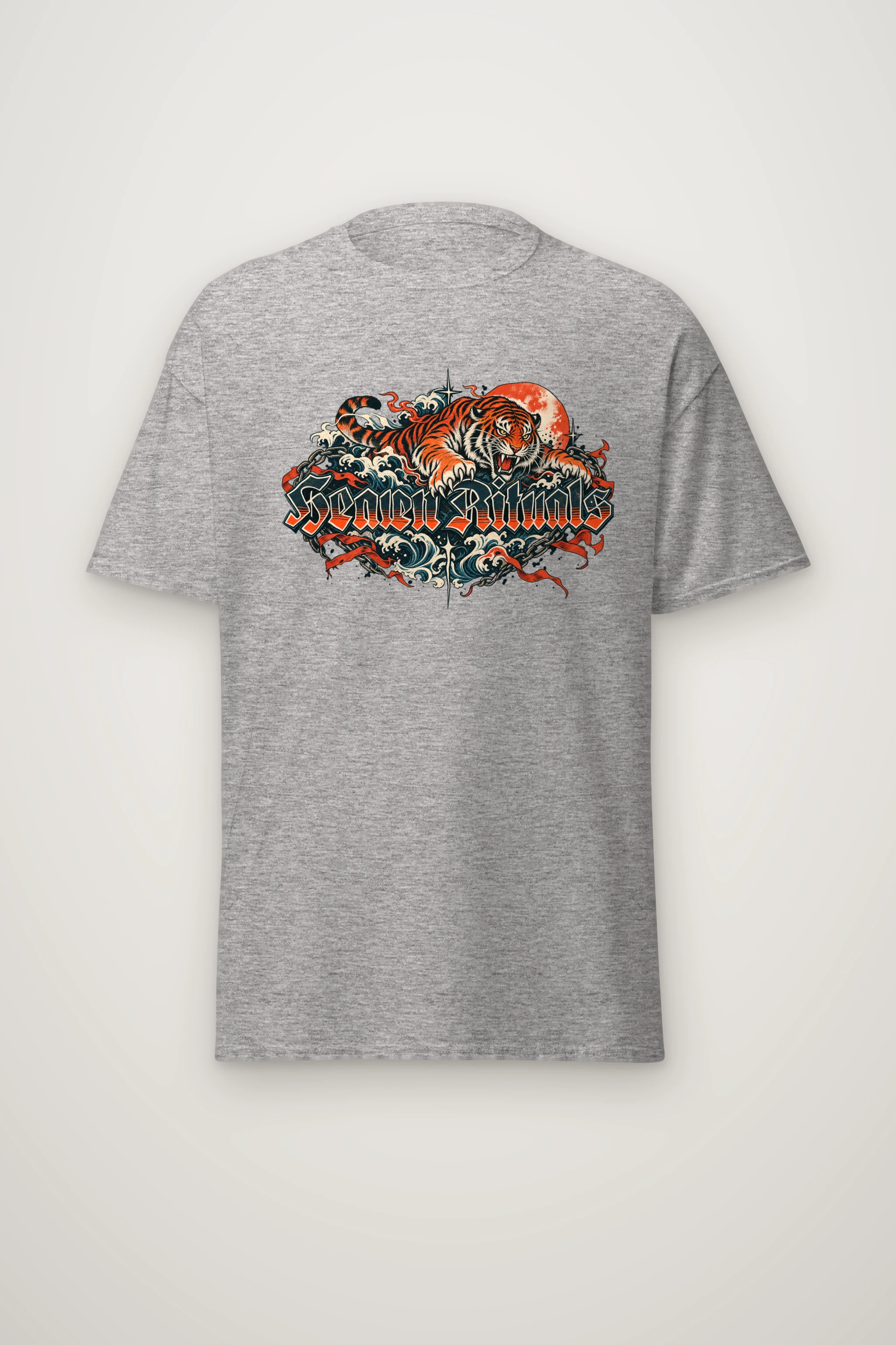 "Tiger Sun Wave Crew" Heavyweight Unisex Crewneck T-shirt