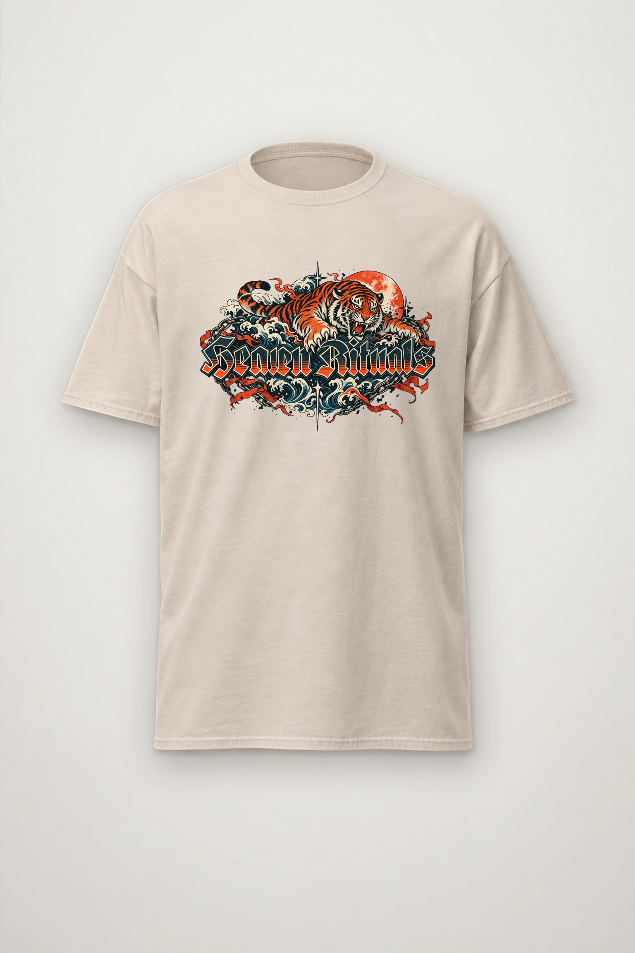 "Tiger Sun Wave Crew" Heavyweight Unisex Crewneck T-shirt