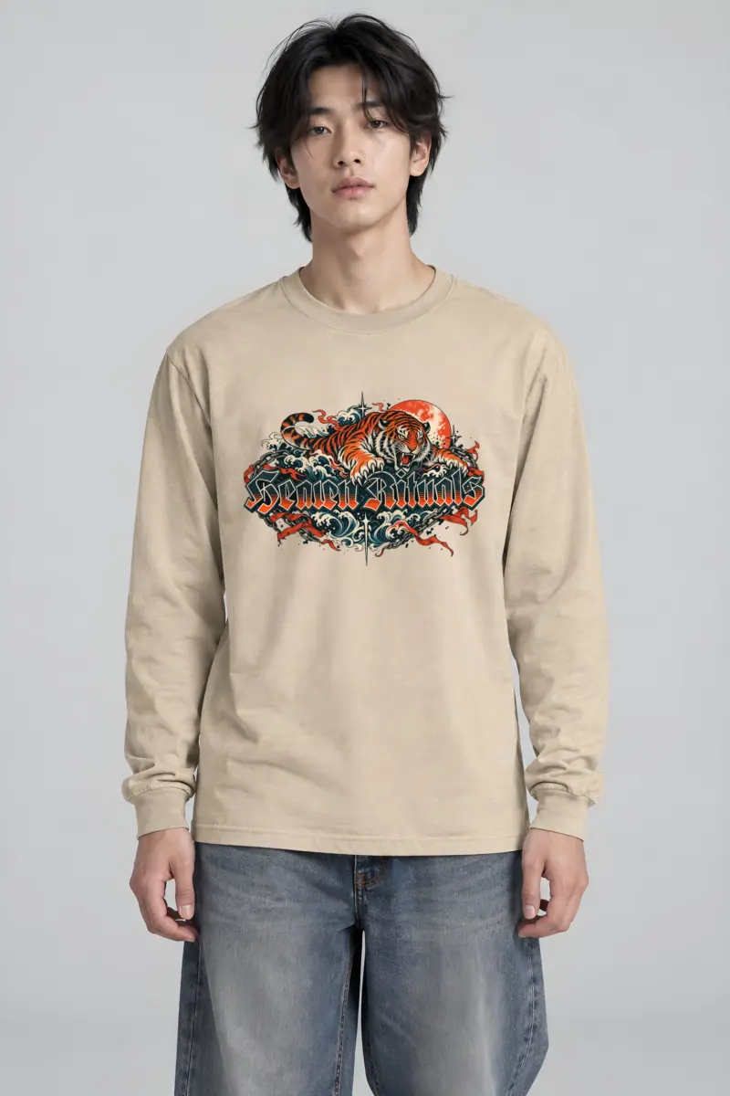 "Snarling Tiger with Gothic Script" Unisex Longsleeve T-shirt