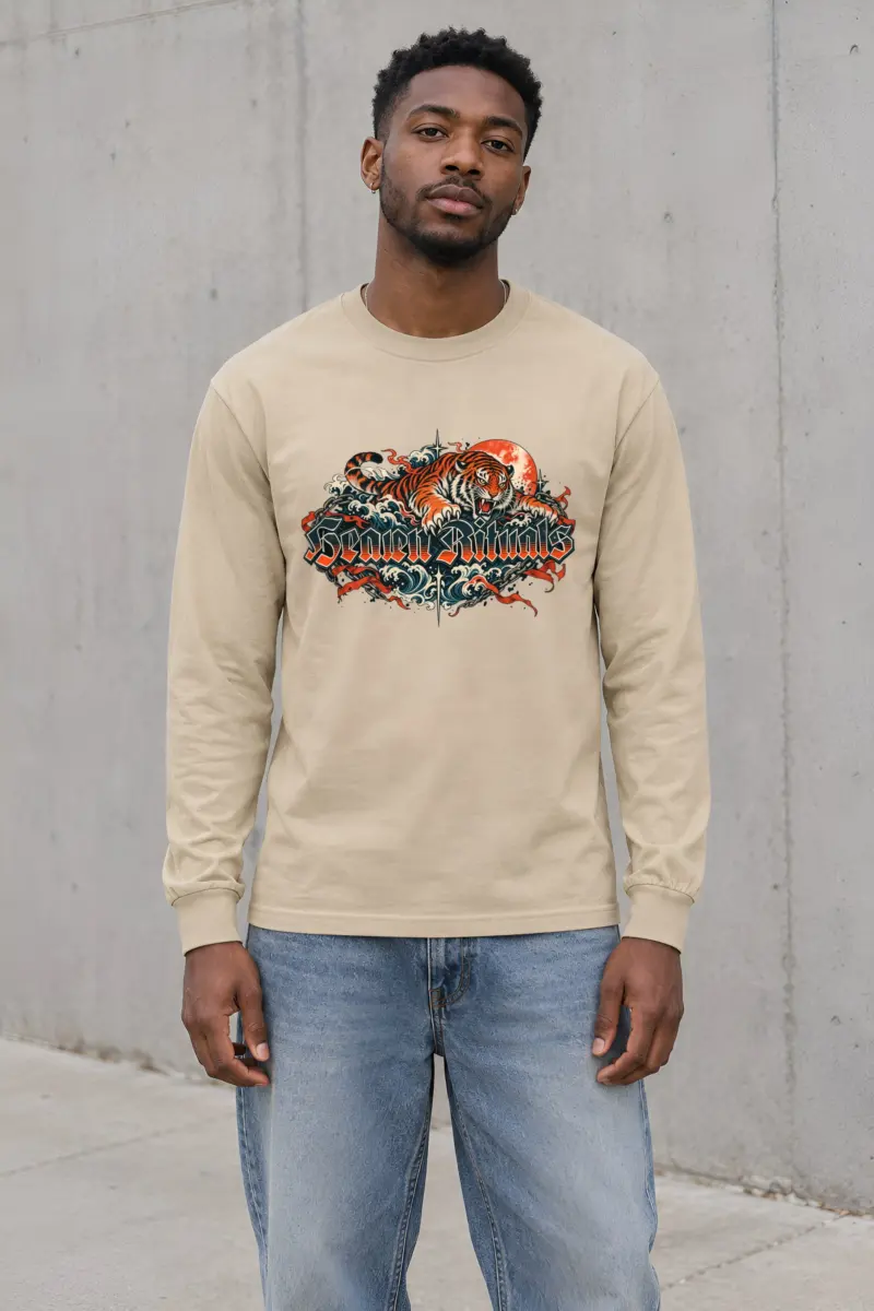 "Snarling Tiger with Gothic Script" Unisex Longsleeve T-shirt