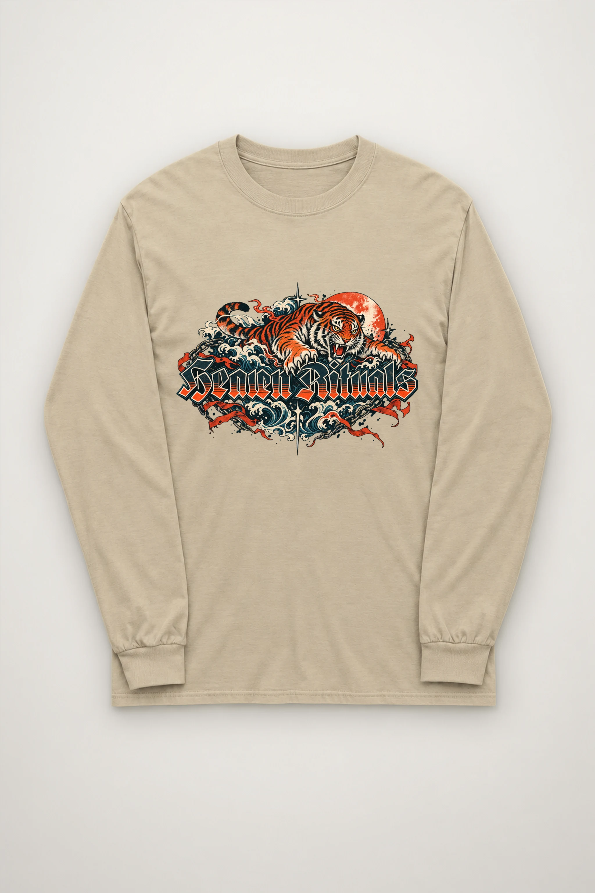 "Snarling Tiger with Gothic Script" Unisex Longsleeve T-shirt