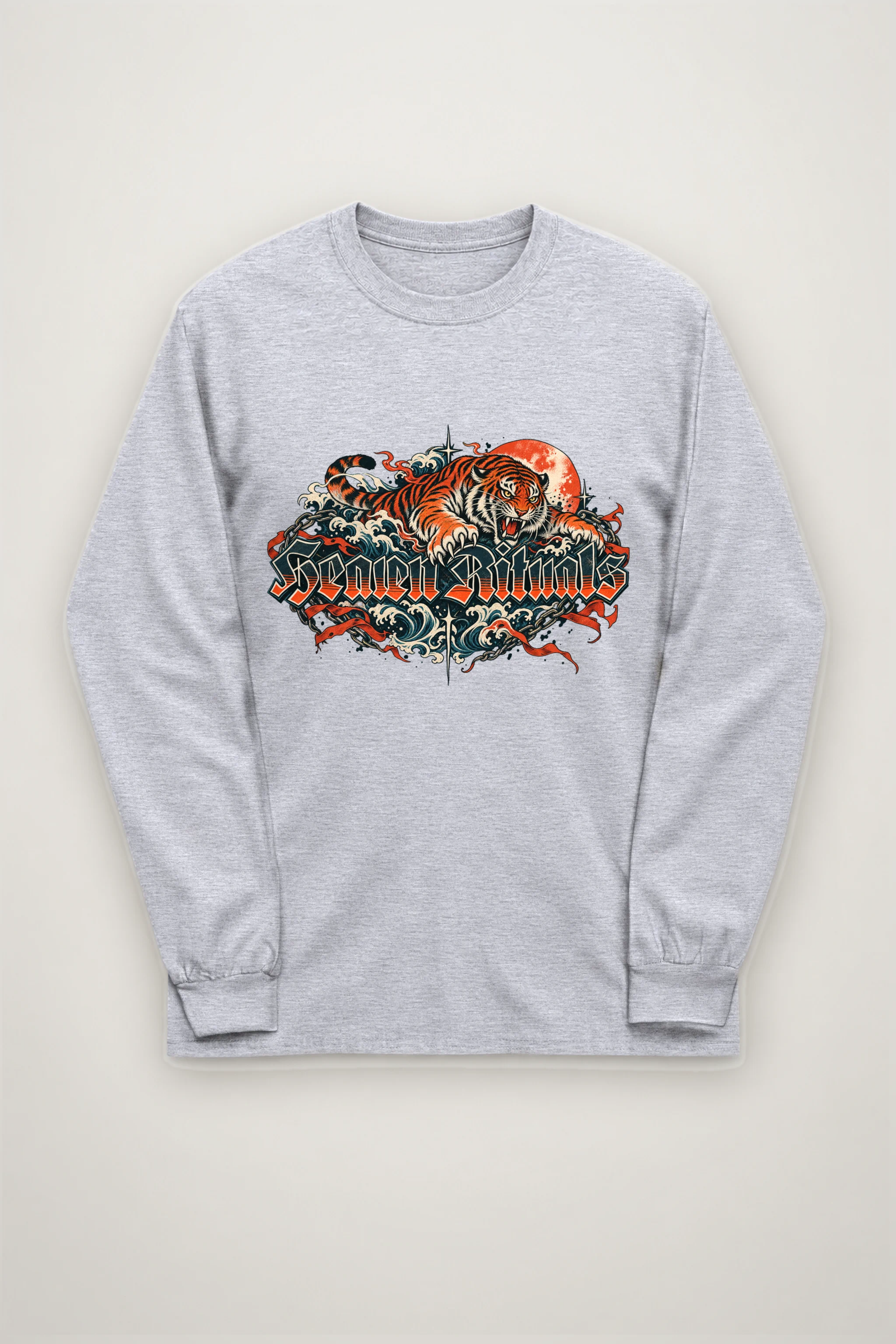 "Snarling Tiger with Gothic Script" Unisex Longsleeve T-shirt