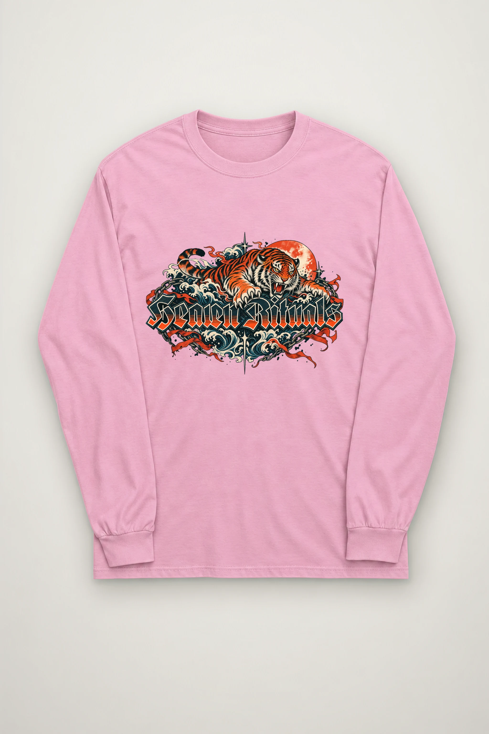 "Snarling Tiger with Gothic Script" Unisex Longsleeve T-shirt