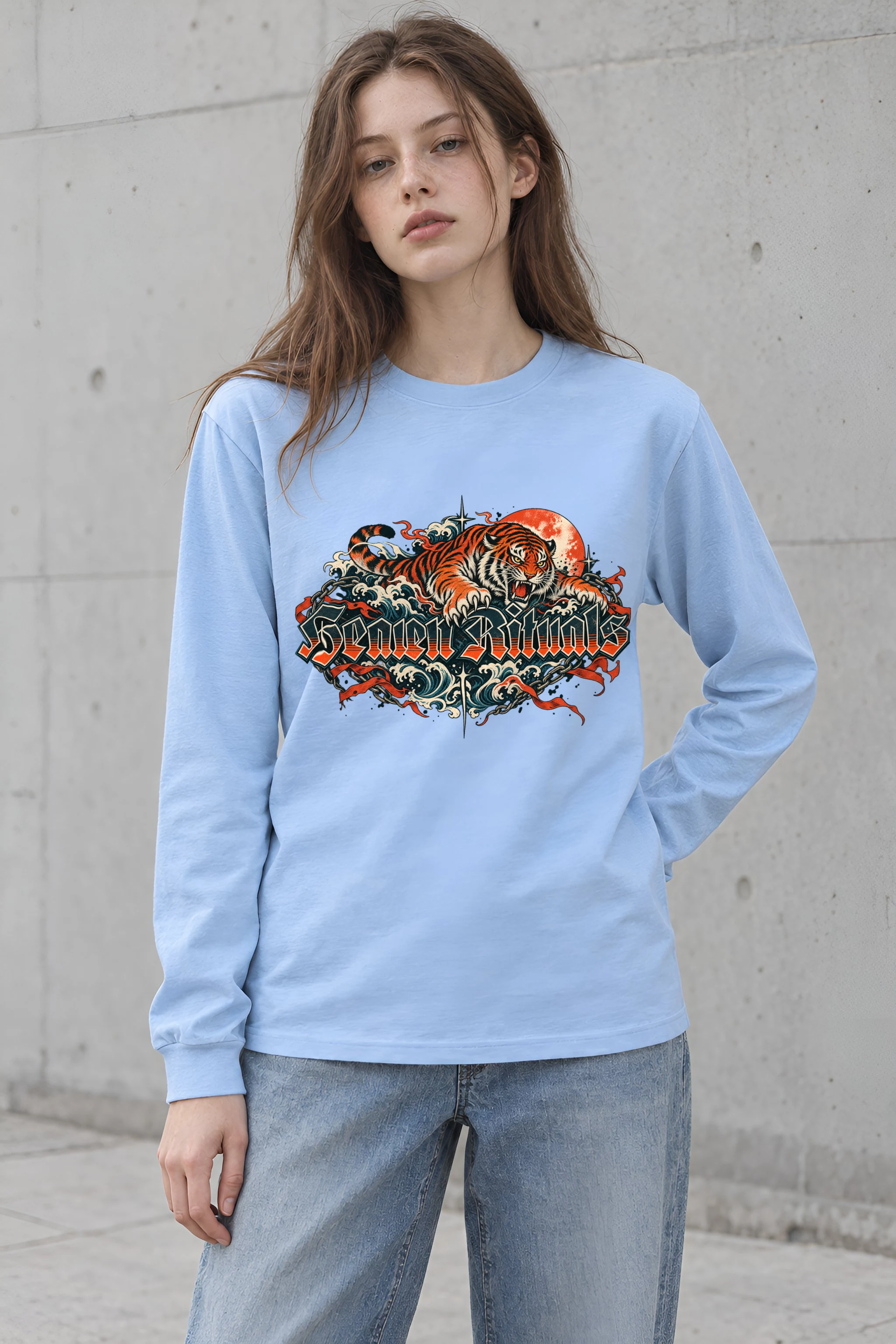 "Snarling Tiger with Gothic Script" Unisex Longsleeve T-shirt