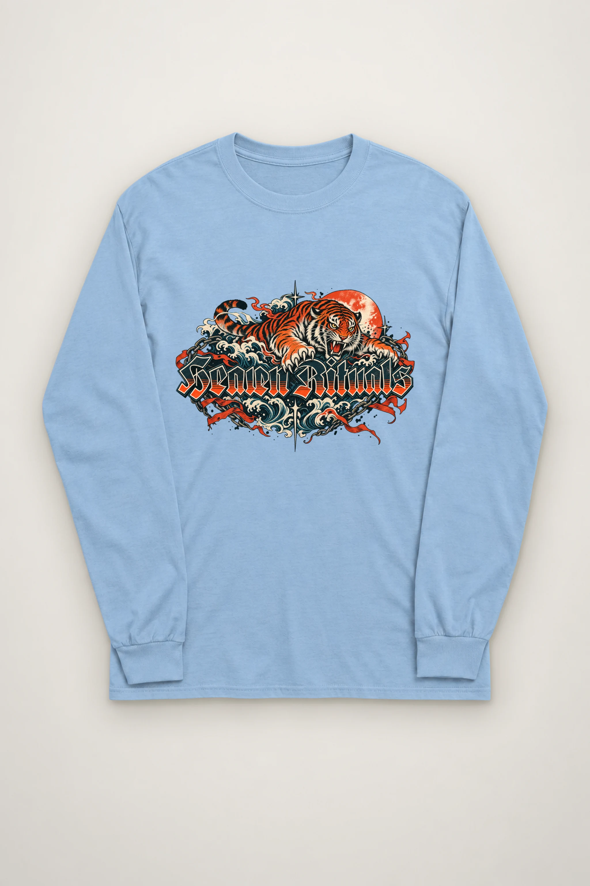 "Snarling Tiger with Gothic Script" Unisex Longsleeve T-shirt
