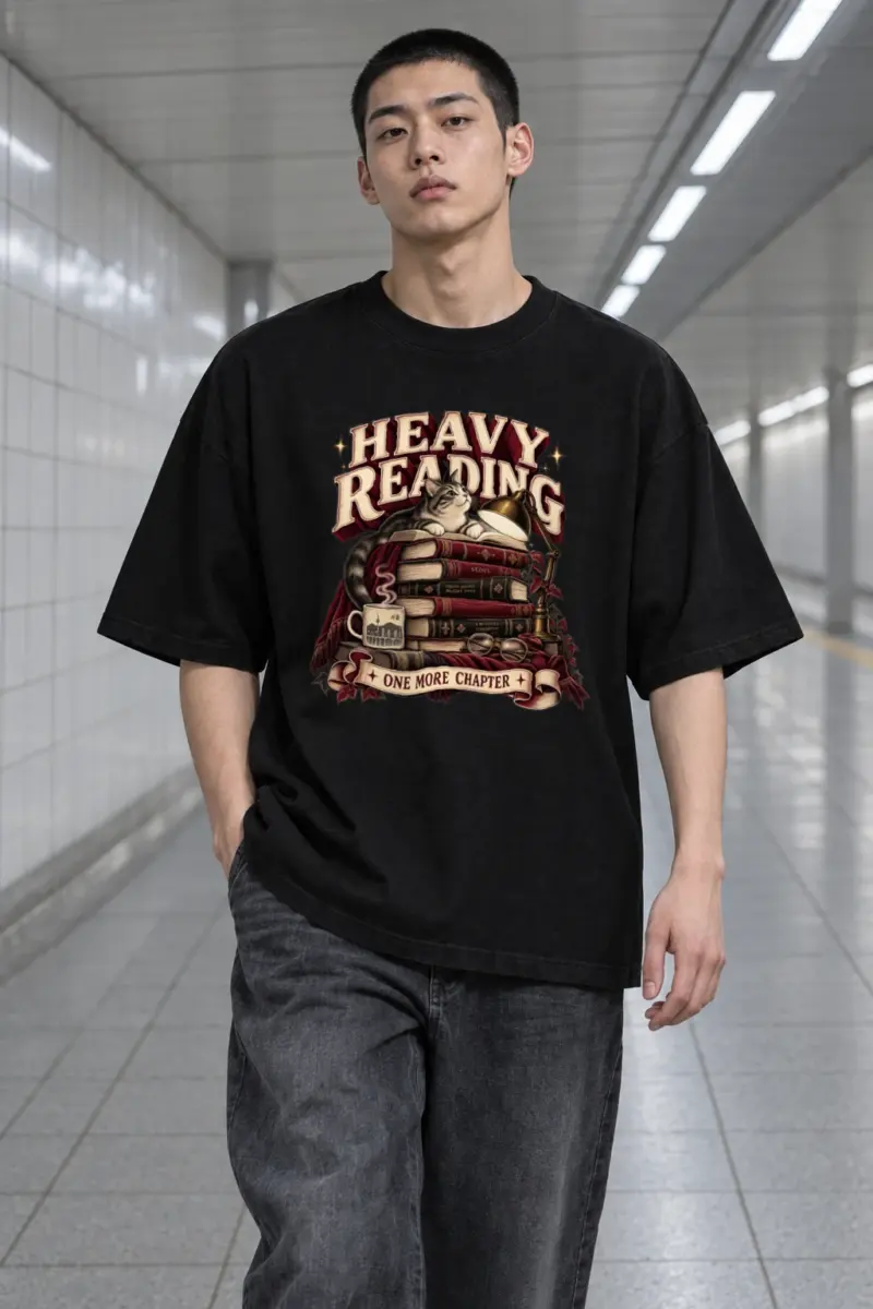 "Heavy Reading Seoul" Men's Oversized Heavyweight Crewneck T-Shirt