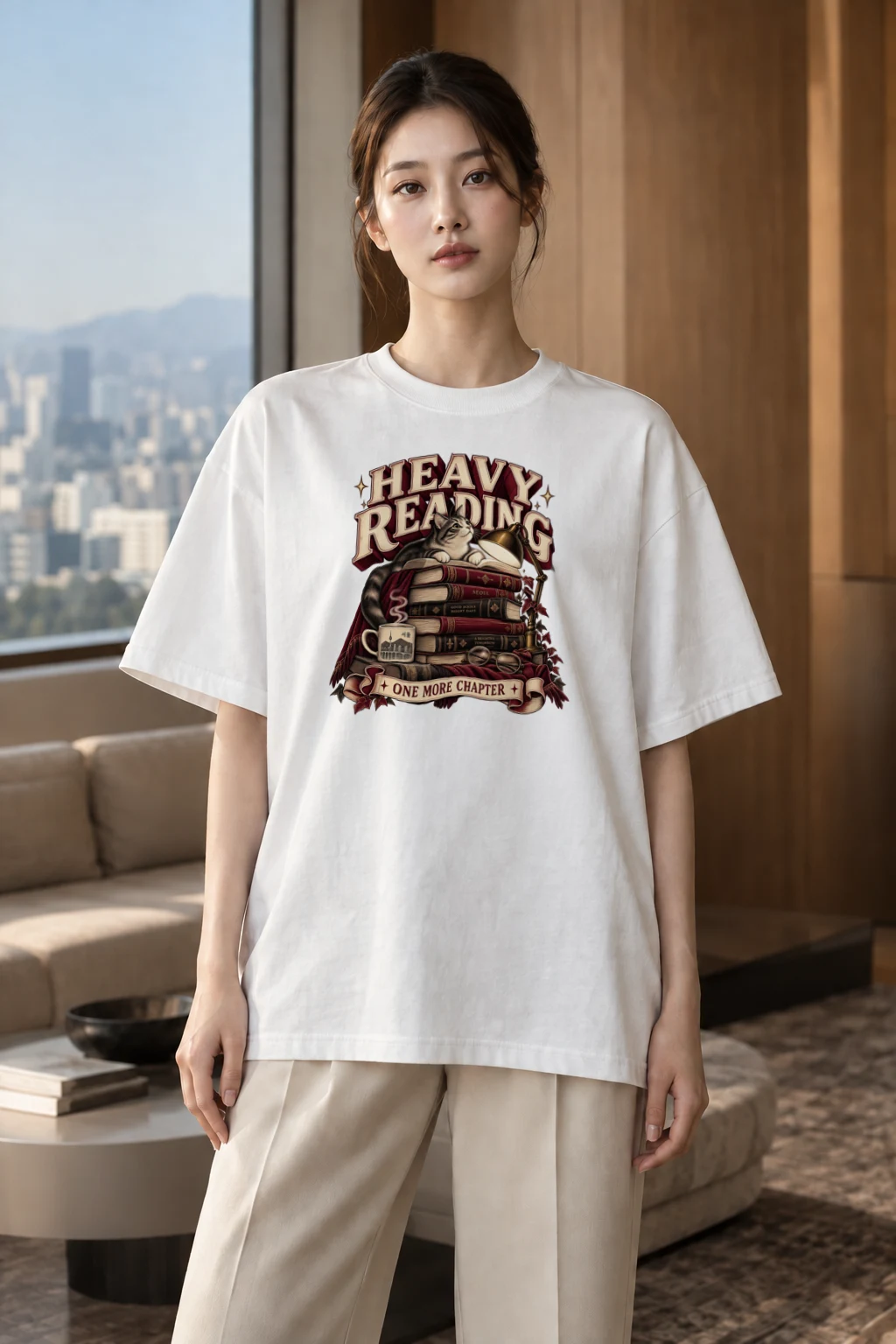 "Heavy Reading Seoul" Men's Oversized Heavyweight Crewneck T-Shirt | Shaka Wear SHMHSS