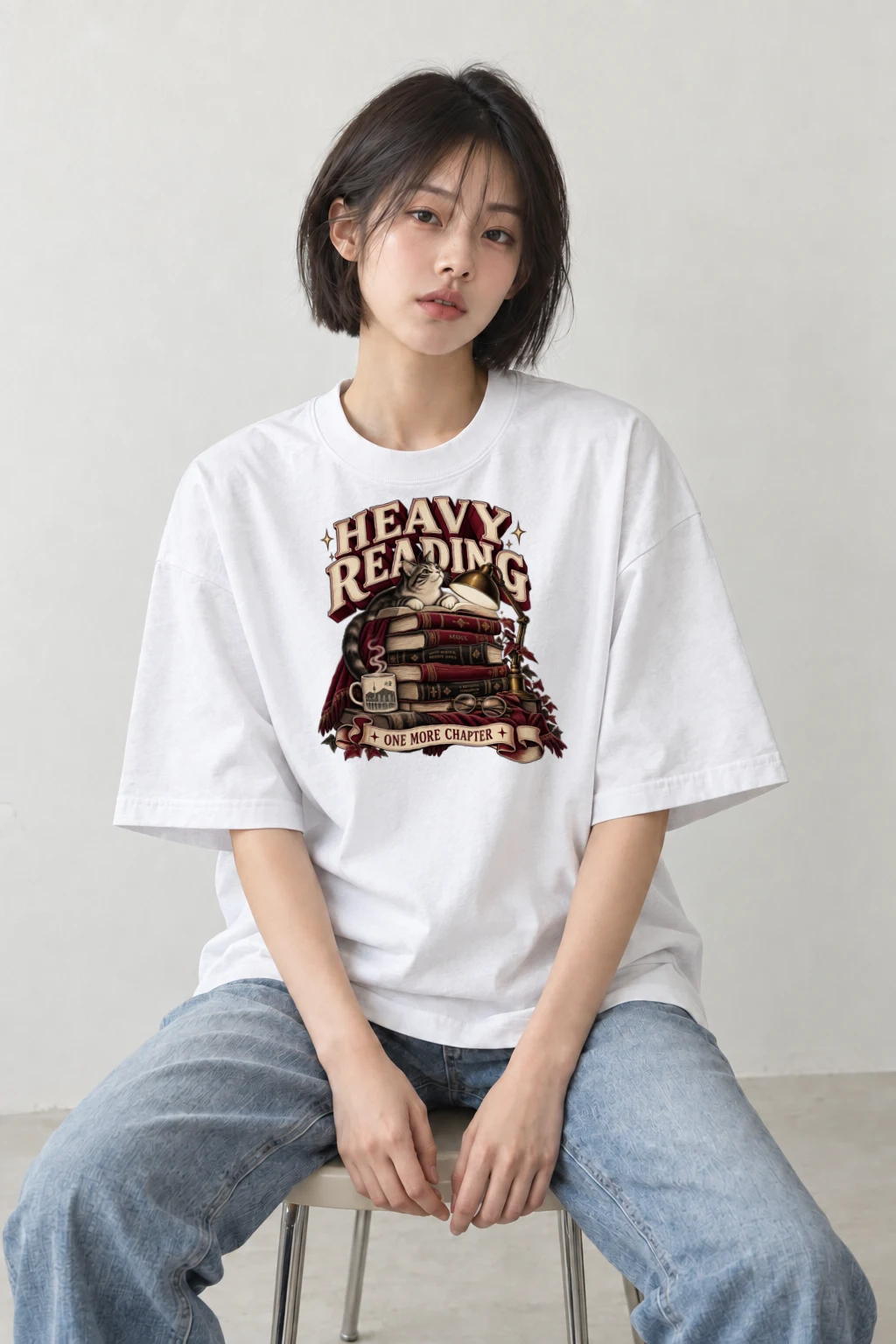 "Heavy Reading Seoul" Men's Oversized Heavyweight Crewneck T-Shirt | Shaka Wear SHMHSS