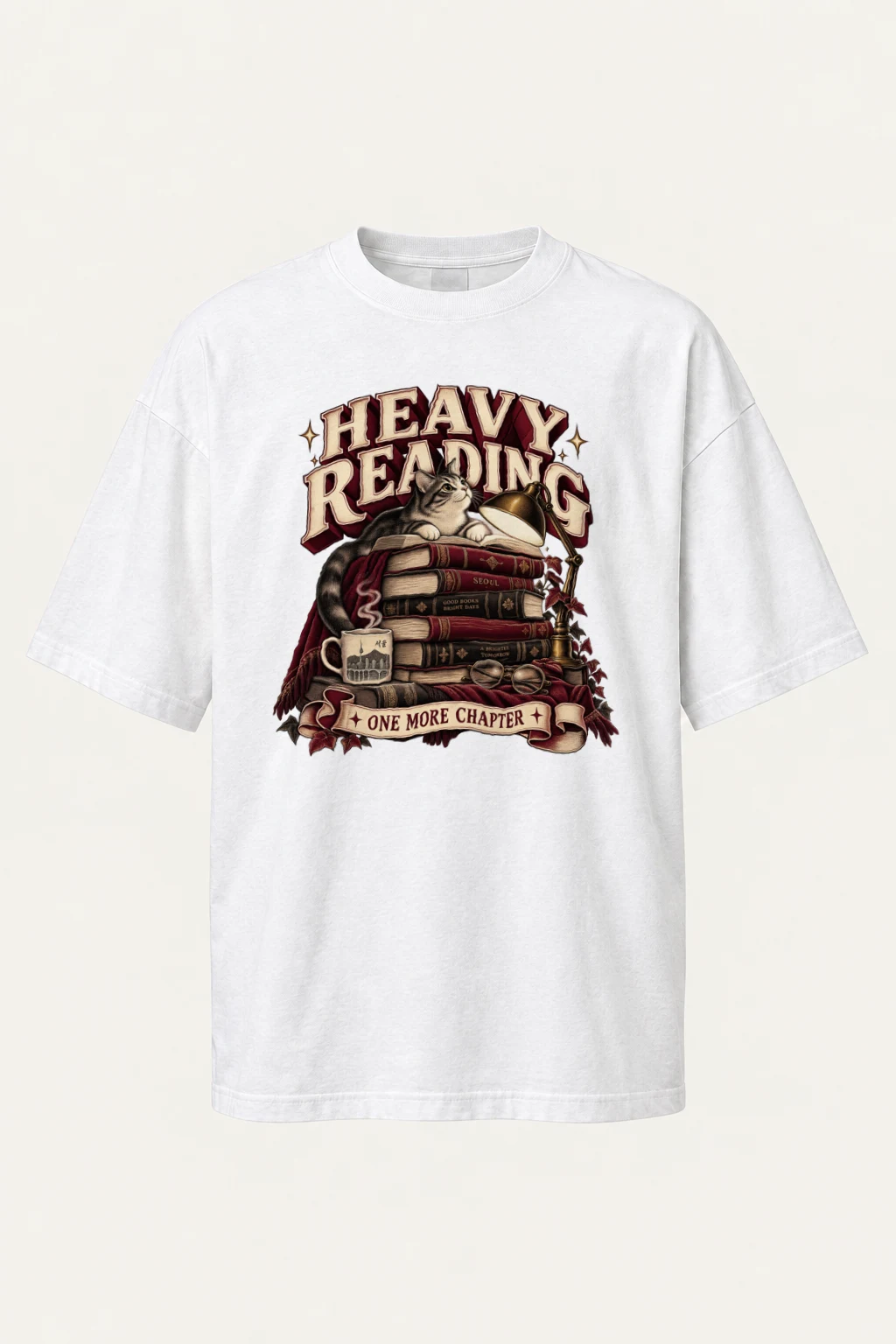 "Heavy Reading Seoul" Men's Oversized Heavyweight Crewneck T-Shirt | Shaka Wear SHMHSS