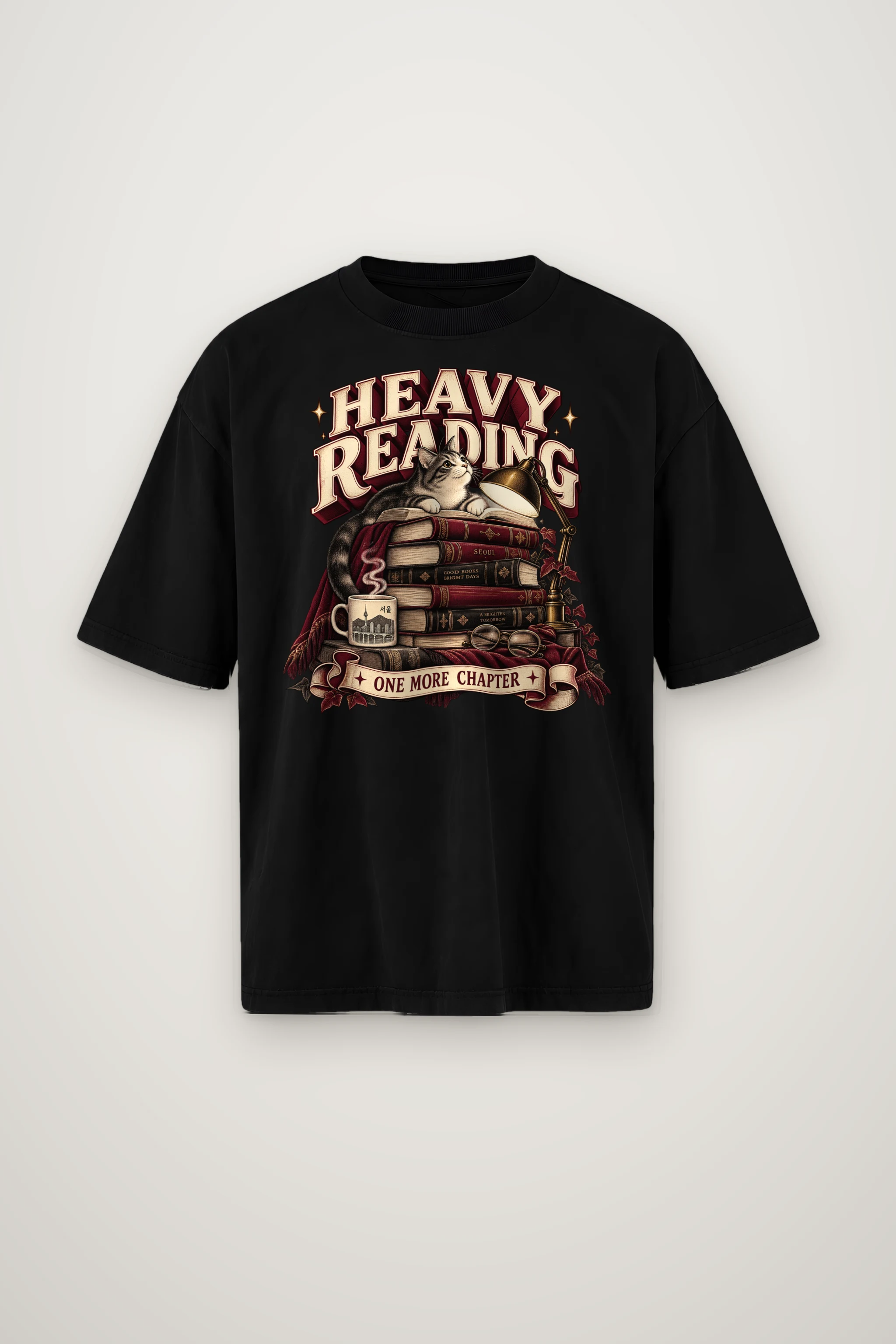 "Heavy Reading Seoul" Men's Oversized Heavyweight Crewneck T-Shirt