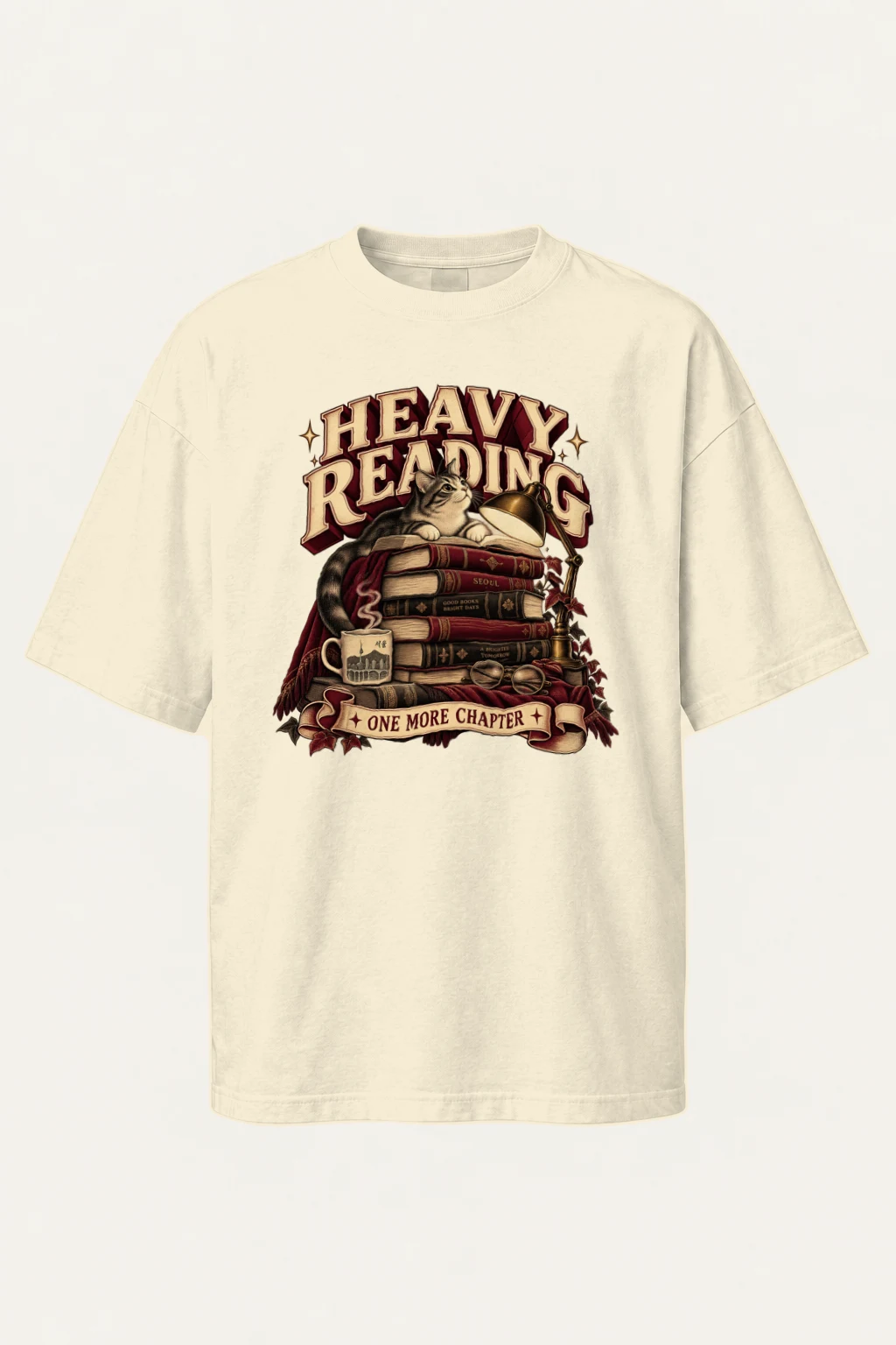 "Heavy Reading Seoul" Men's Oversized Heavyweight Crewneck T-Shirt | Shaka Wear SHMHSS