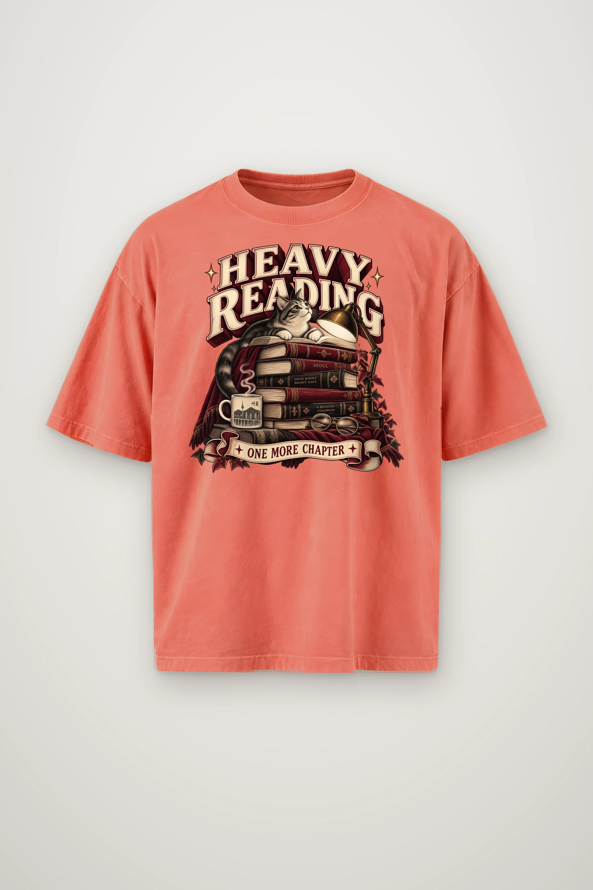 "Heavy Reading Seoul" Men's Oversized Heavyweight Crewneck T-Shirt
