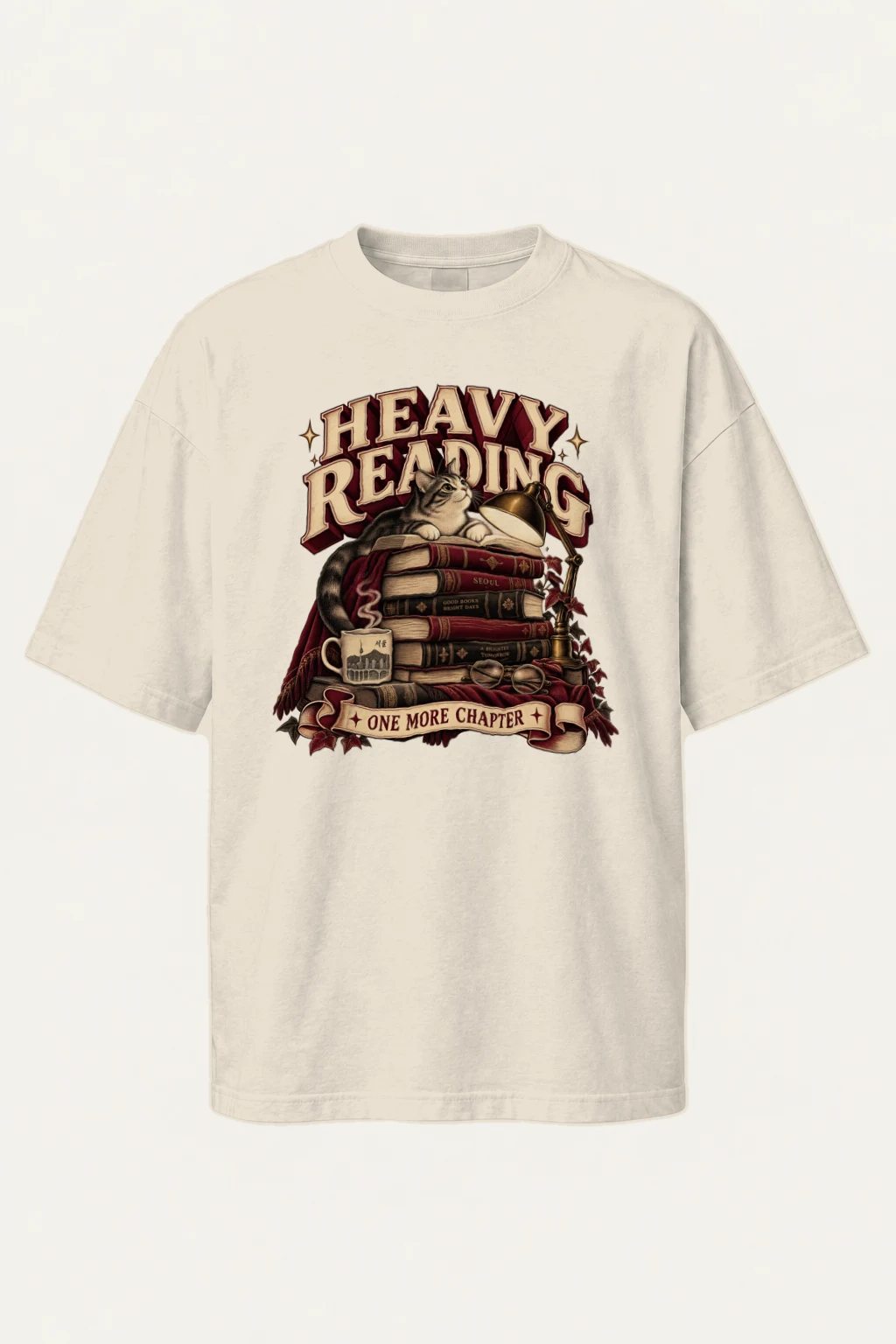 "Heavy Reading Seoul" Men's Oversized Heavyweight Crewneck T-Shirt | Shaka Wear SHMHSS