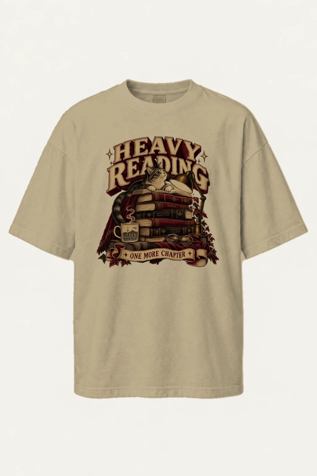 "Heavy Reading Seoul" Men's Oversized Heavyweight Crewneck T-Shirt | Shaka Wear SHMHSS