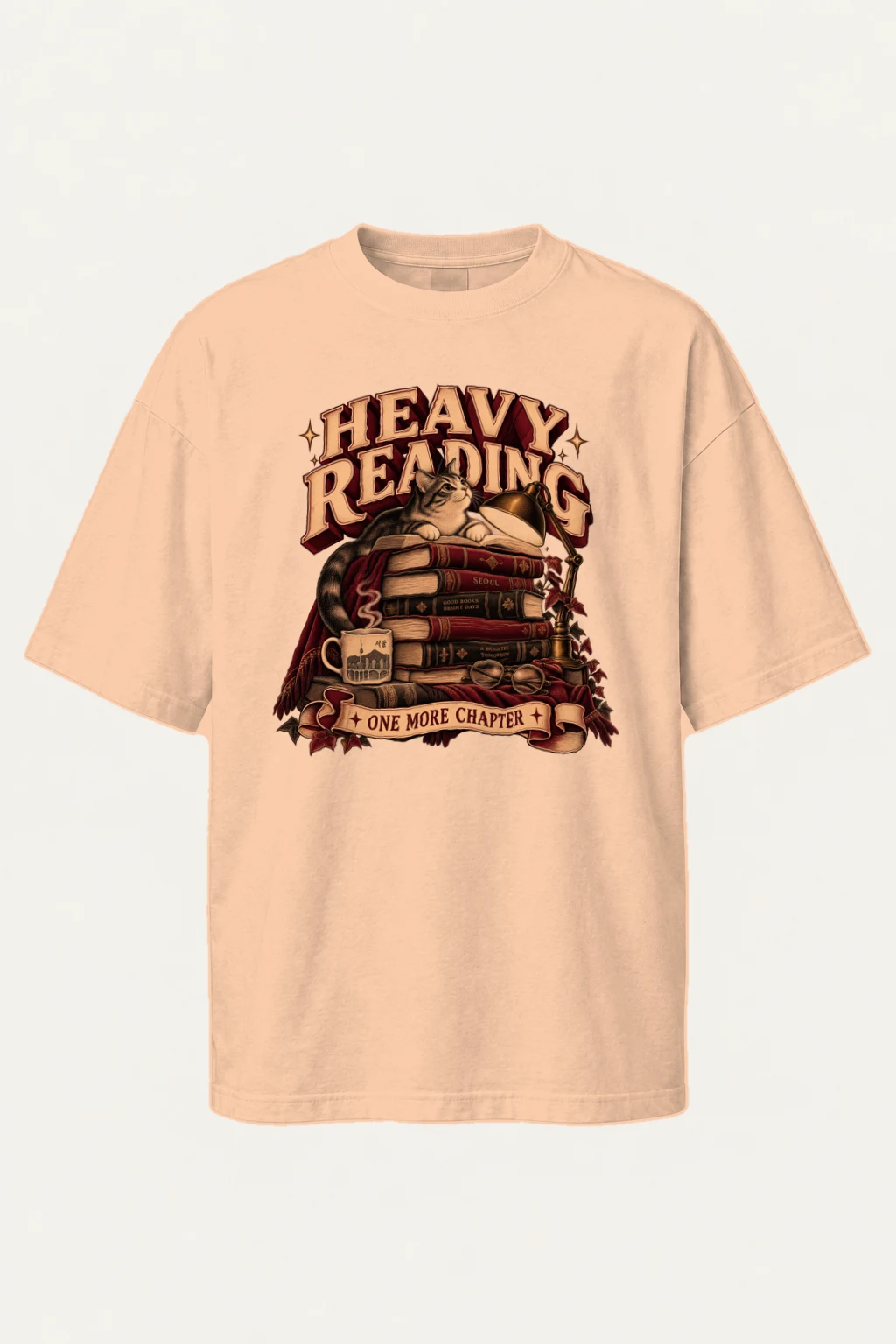"Heavy Reading Seoul" Men's Oversized Heavyweight Crewneck T-Shirt | Shaka Wear SHMHSS