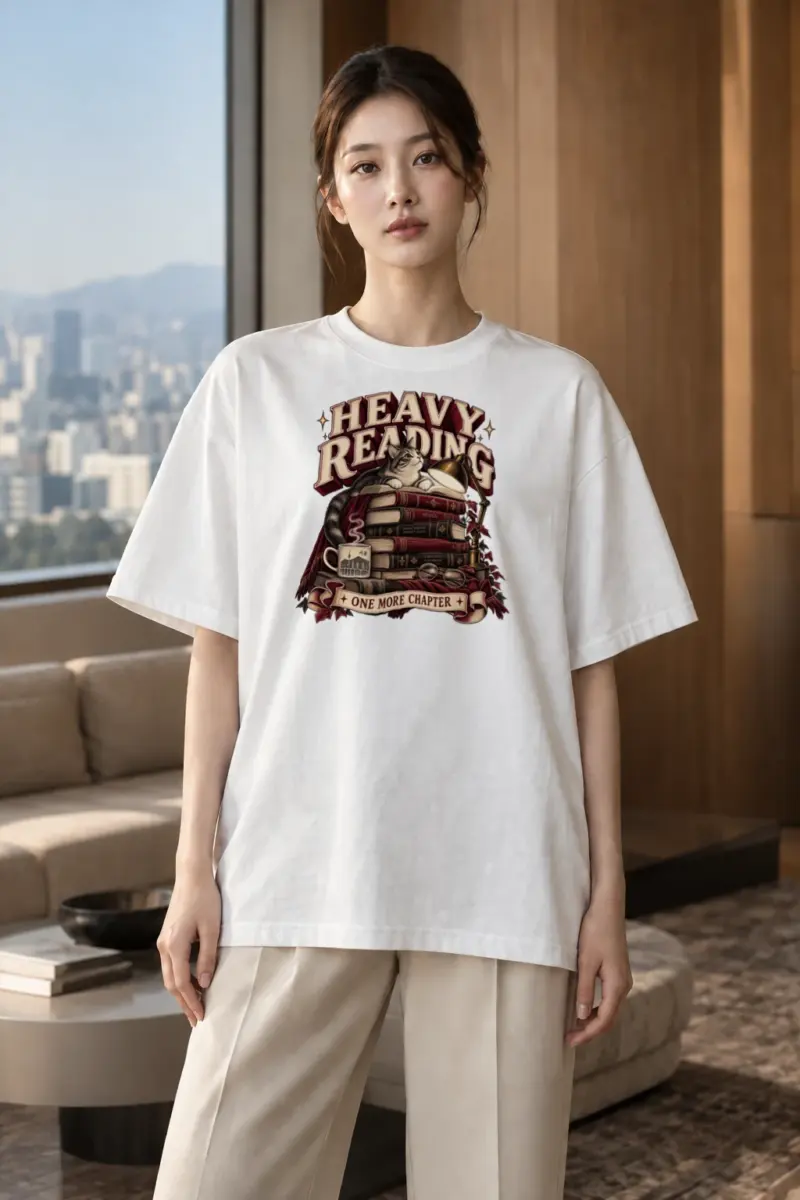 "Heavy Reading Seoul" Men's Oversized Heavyweight Crewneck T-Shirt | Shaka Wear SHMHSS
