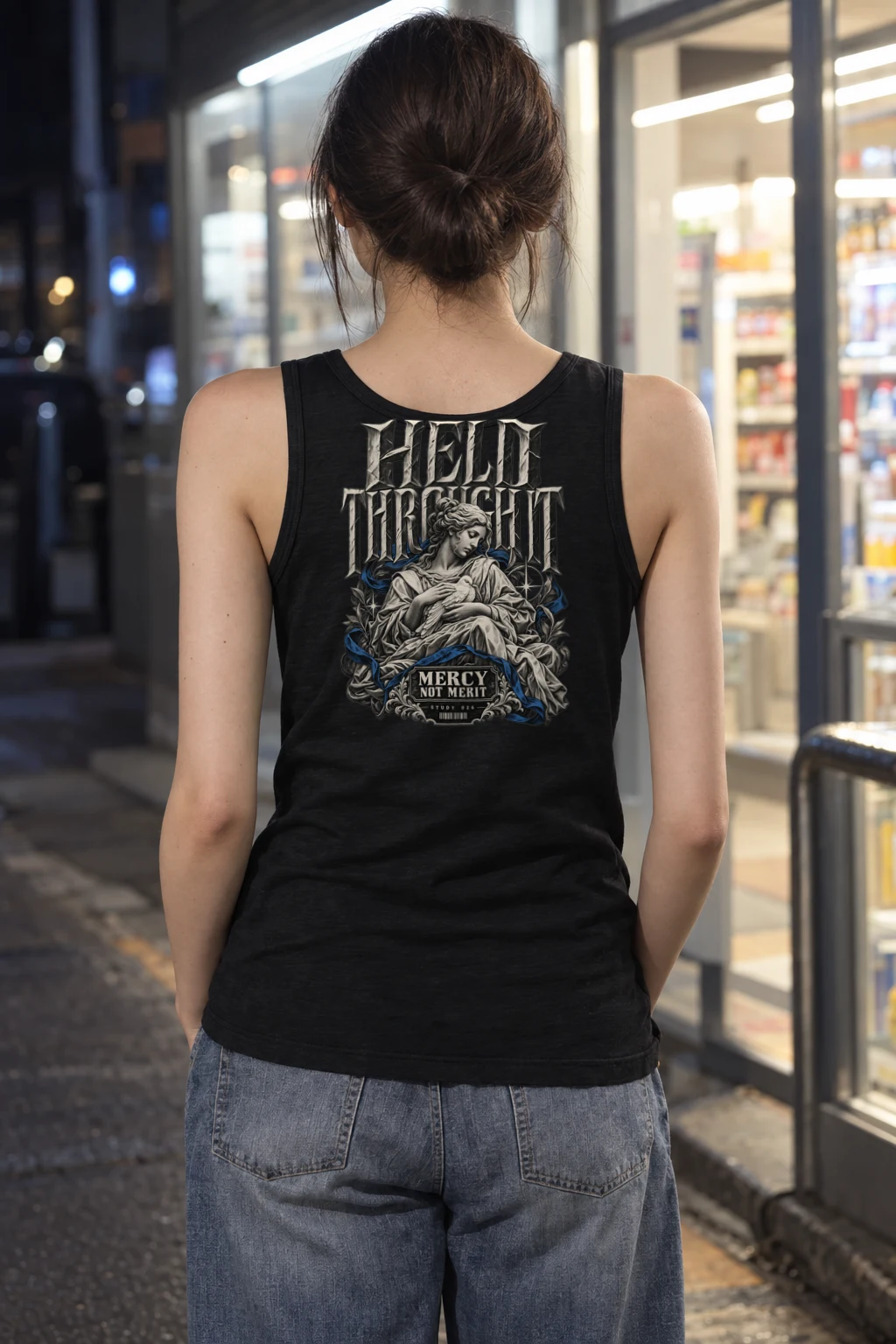 "Held Through Mercy Not Merit" Unisex Jersey Tank
