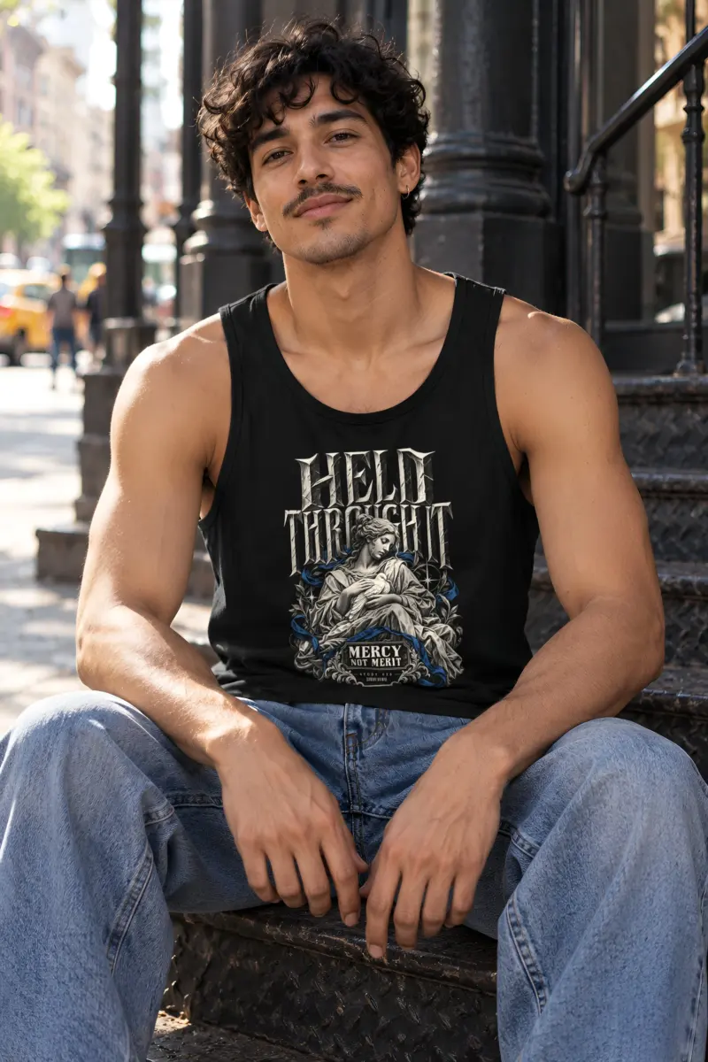"Held Through Mercy Not Merit" Unisex Jersey Tank