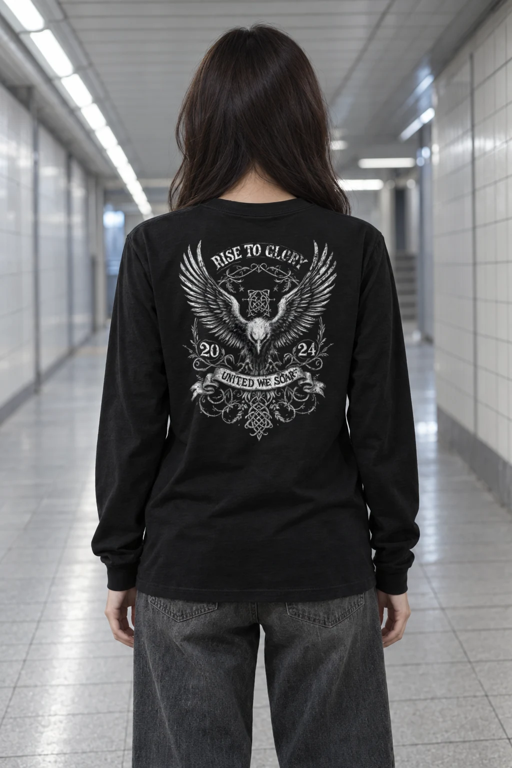 "Heraldic Eagle Scrollwork" Unisex Longsleeve T-shirt | Gildan 2400