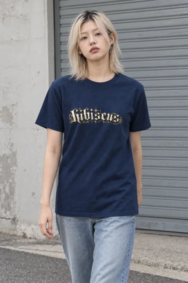 "Hibiscus Gothic Lettering" Heavyweight Unisex Crewneck T-shirt | Gildan 5000