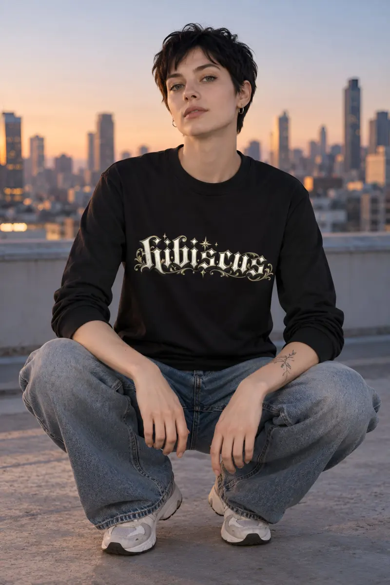"Hibiscus Gothic Lettering" Unisex Longsleeve T-shirt
