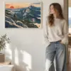 "Hiker and Morning Mountains" Premium Wooden Framed Poster · Landscape