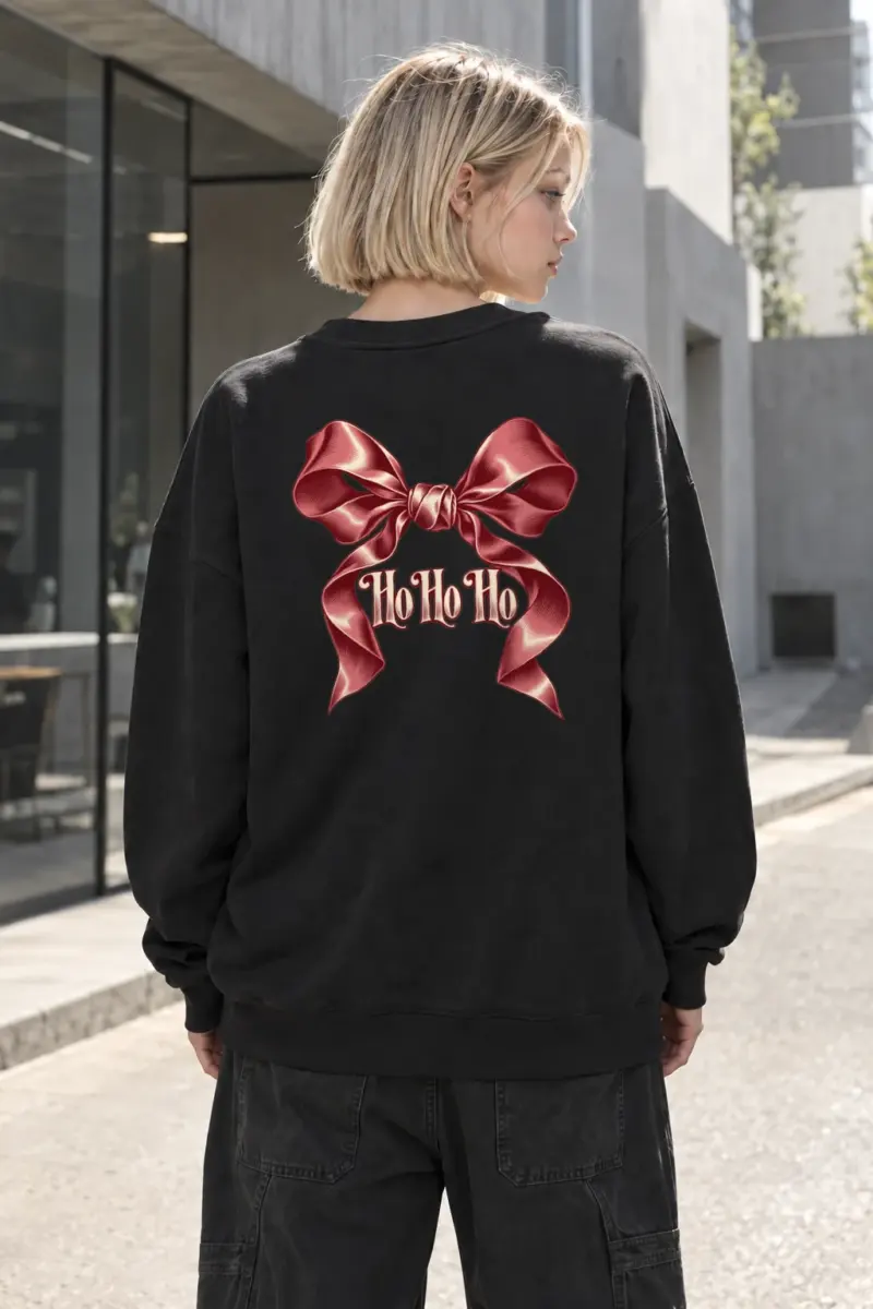 "Ho Ho Ho Ribbon" Heavy Blend Unisex Crewneck Sweatshirt | Gildan 18000