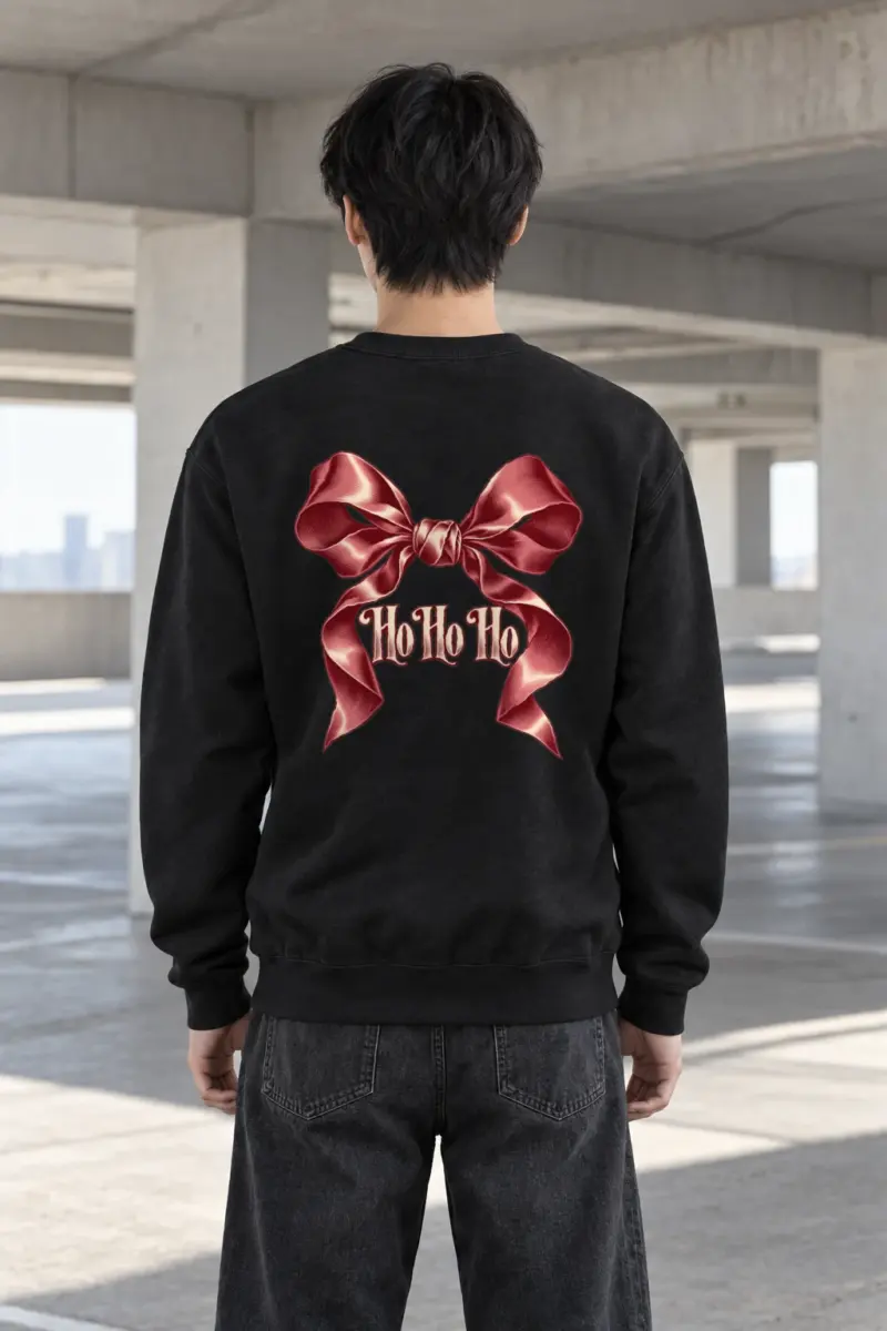 "Ho Ho Ho Ribbon" Heavy Blend Unisex Crewneck Sweatshirt | Gildan 18000