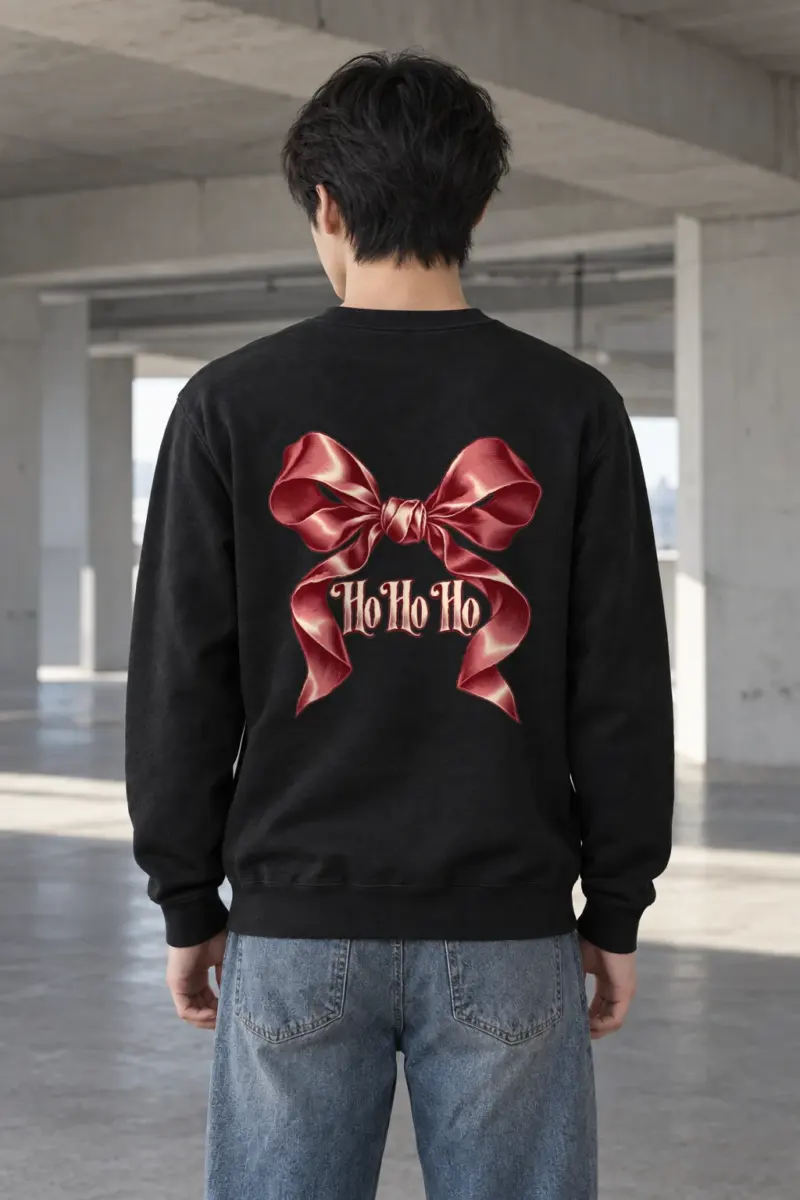 "Ho Ho Ho Ribbon" Heavy Blend Unisex Crewneck Sweatshirt