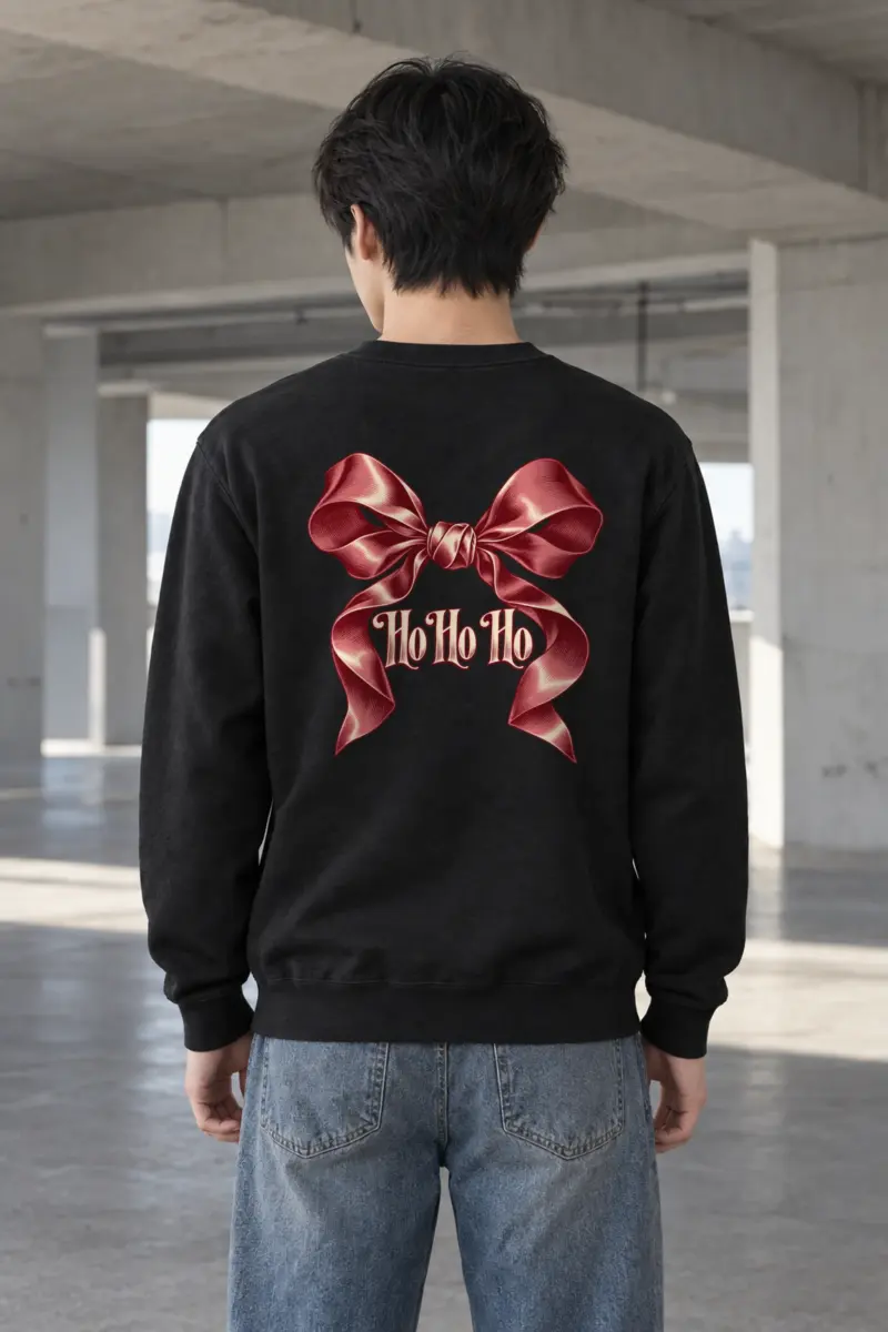 "Ho Ho Ho Ribbon" Heavy Blend Unisex Crewneck Sweatshirt