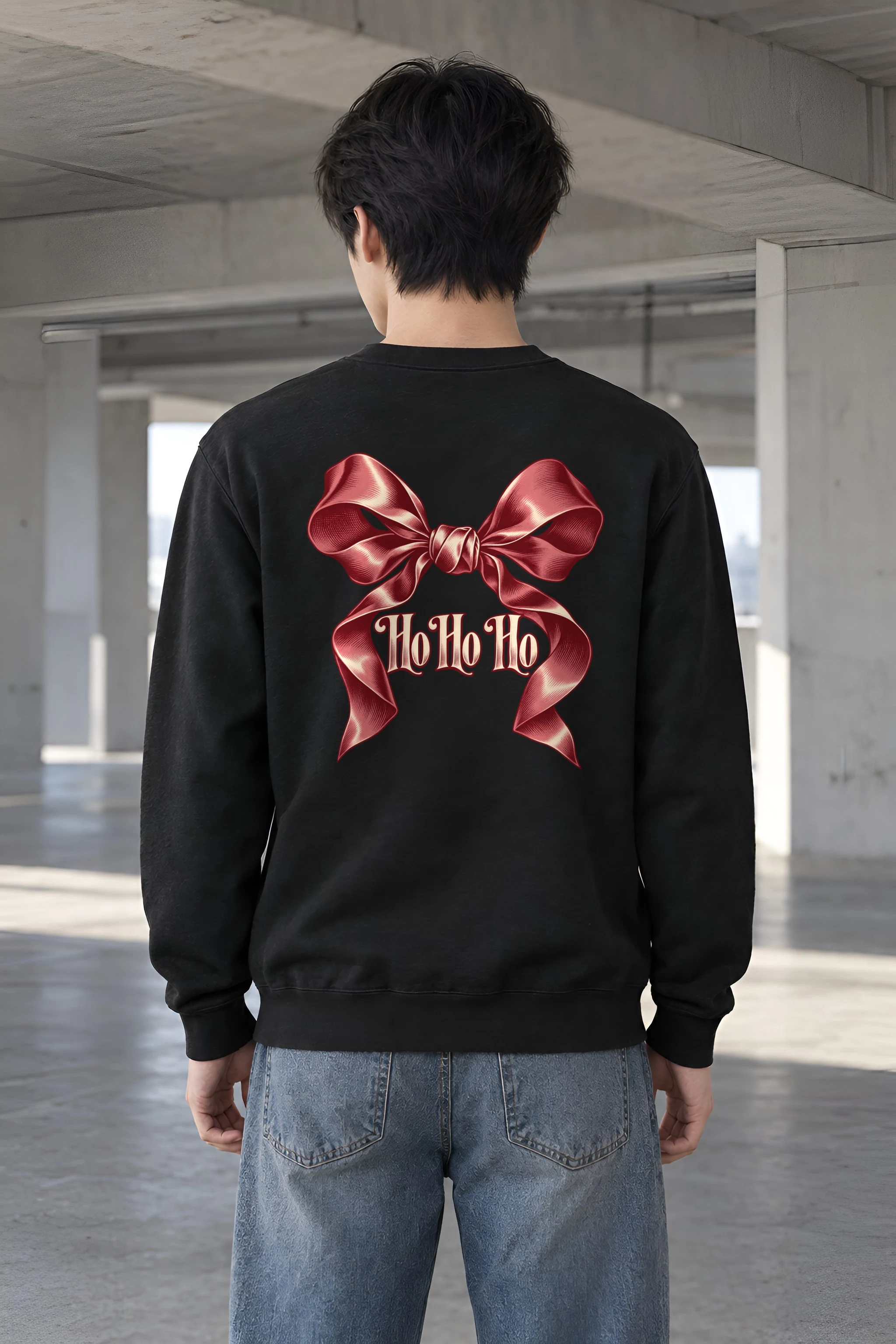 "Ho Ho Ho Ribbon" Heavy Blend Unisex Crewneck Sweatshirt