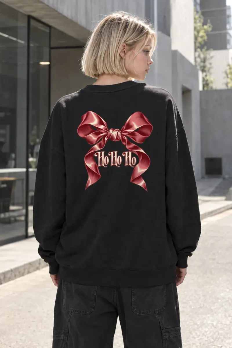 "Ho Ho Ho Ribbon" Heavy Blend Unisex Crewneck Sweatshirt | Gildan 18000