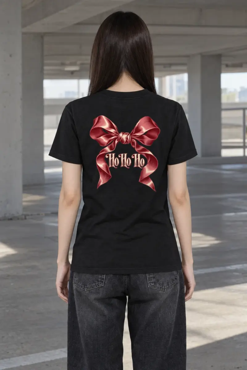 "Ho Ho Ho Ribbon" Heavyweight Unisex Crewneck T-shirt