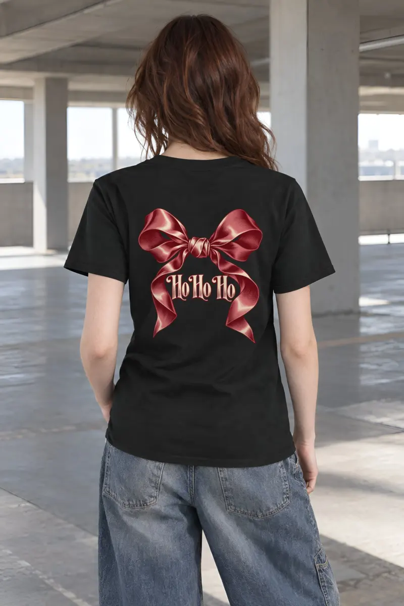 "Ho Ho Ho Ribbon" Heavyweight Unisex Crewneck T-shirt
