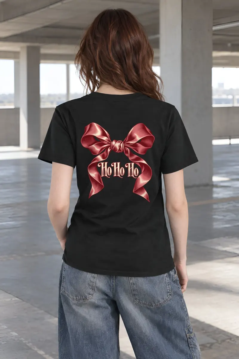 "Ho Ho Ho Ribbon" Heavyweight Unisex Crewneck T-shirt