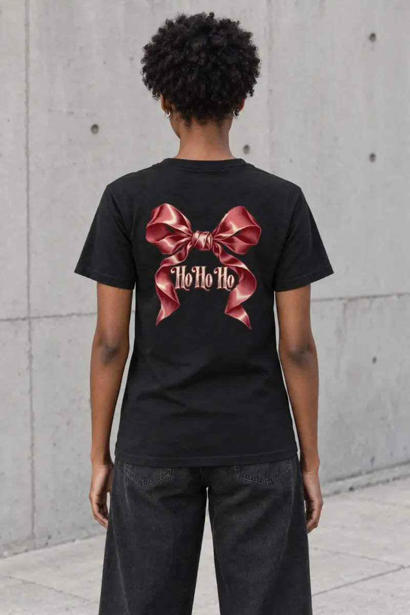 "Ho Ho Ho Ribbon" Heavyweight Unisex Crewneck T-shirt | Gildan 5000