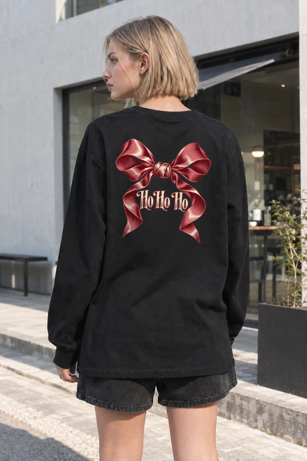 "Ho Ho Ho Ribbon" Unisex Longsleeve T-shirt | Gildan 2400