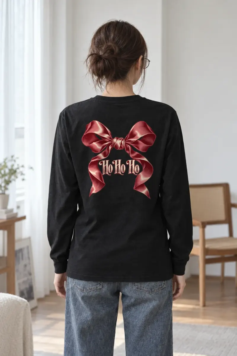 "Ho Ho Ho Ribbon" Unisex Longsleeve T-shirt | Gildan 2400