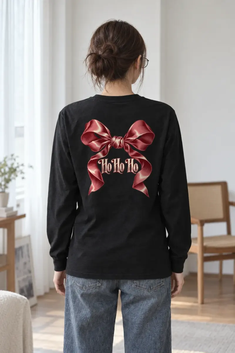 "Ho Ho Ho Ribbon" Unisex Longsleeve T-shirt | Gildan 2400
