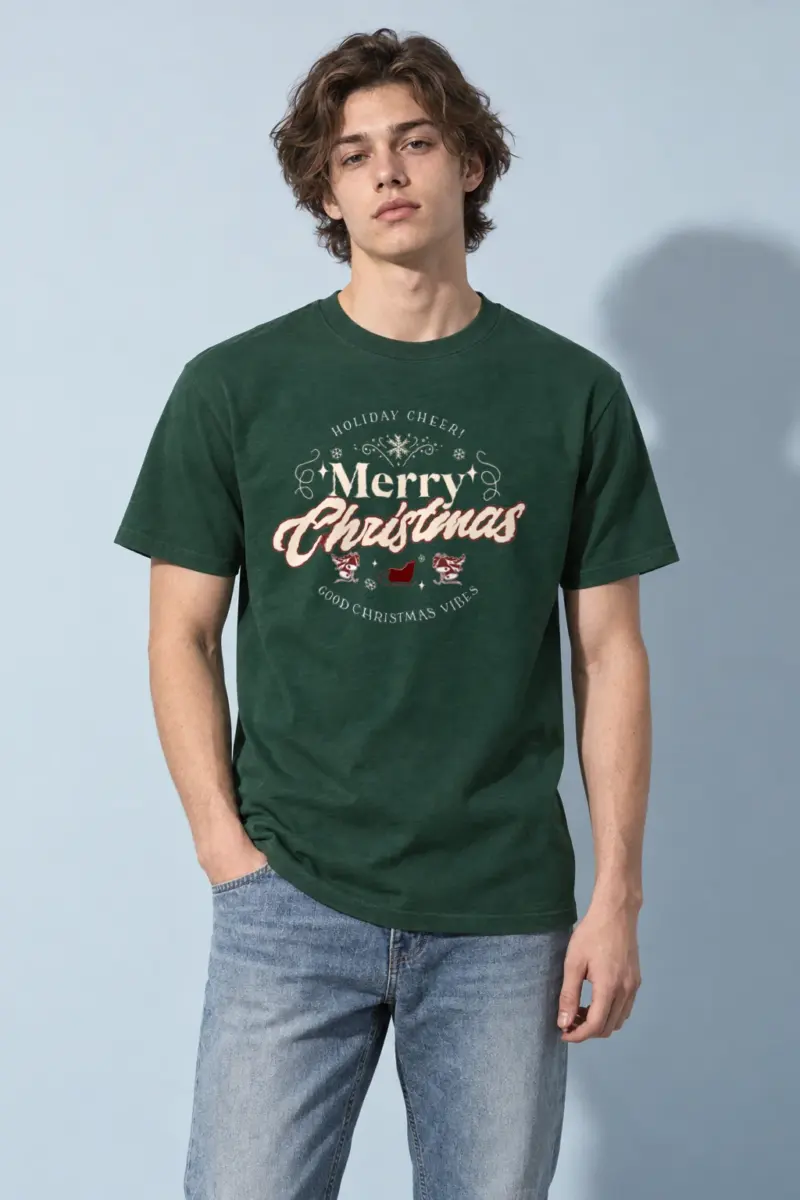 "Holiday Cheer Reindeer" Heavyweight Unisex Crewneck T-shirt | Gildan 5000