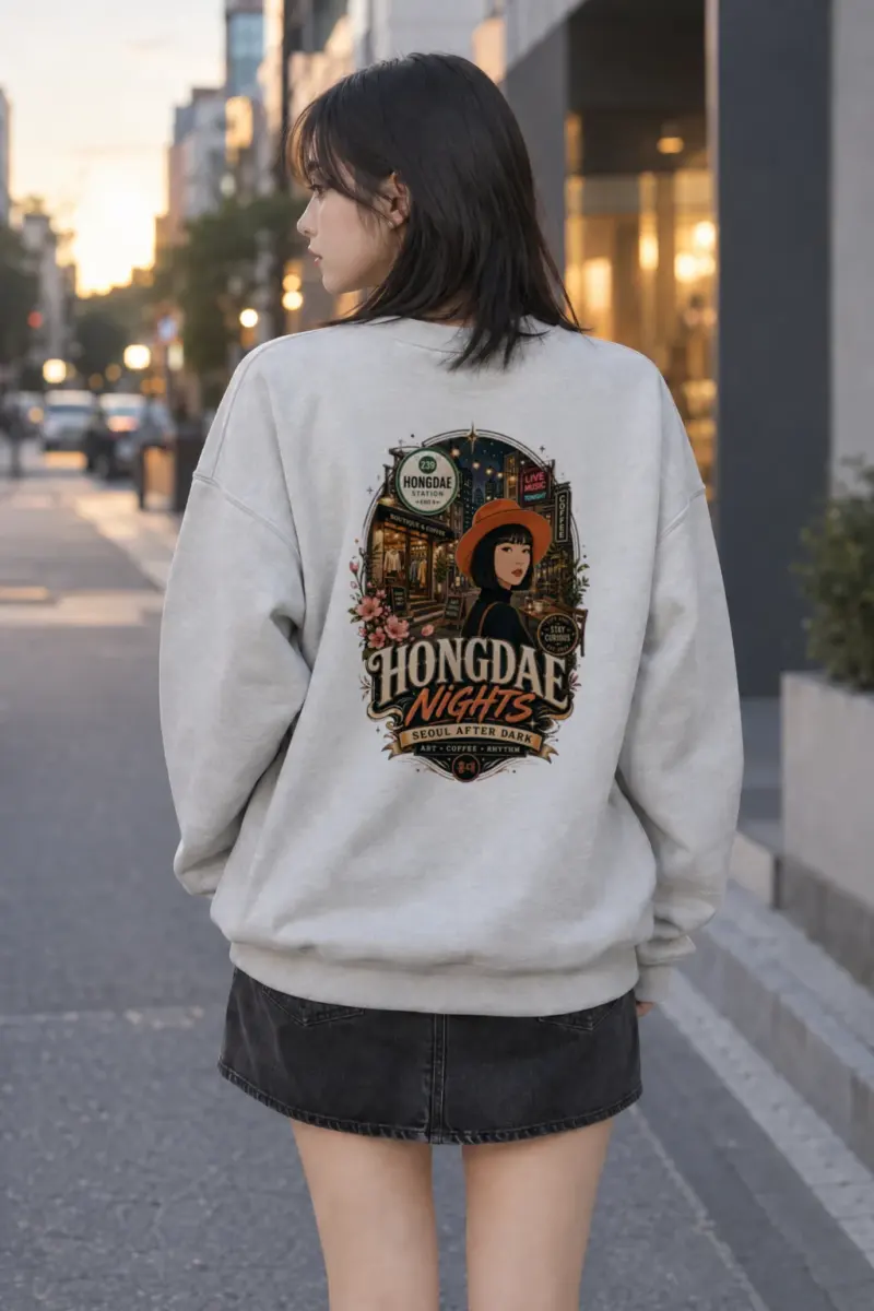 "Hongdae Nights" Heavy Blend Unisex Crewneck Sweatshirt | Gildan 18000