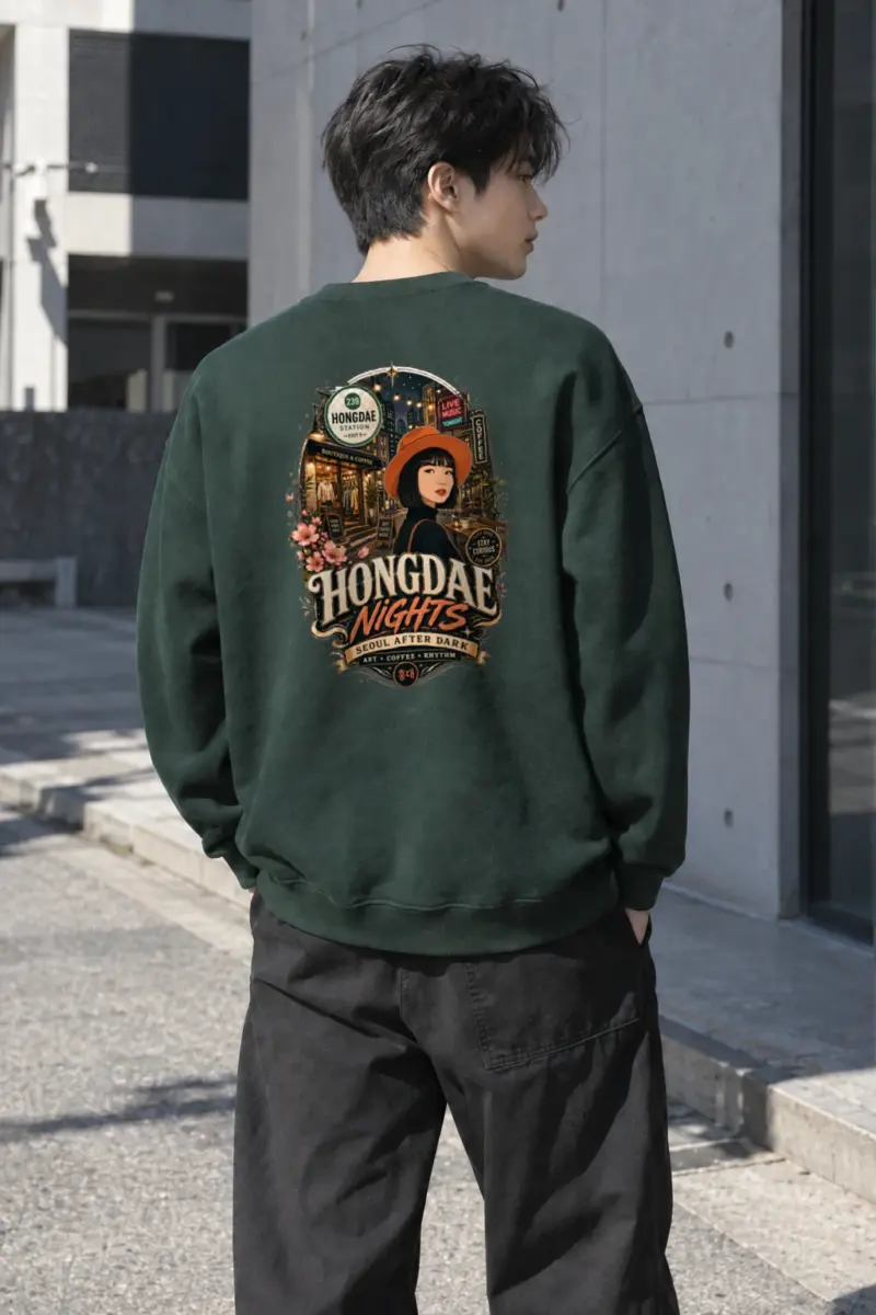 "Hongdae Nights" Heavy Blend Unisex Crewneck Sweatshirt | Gildan 18000