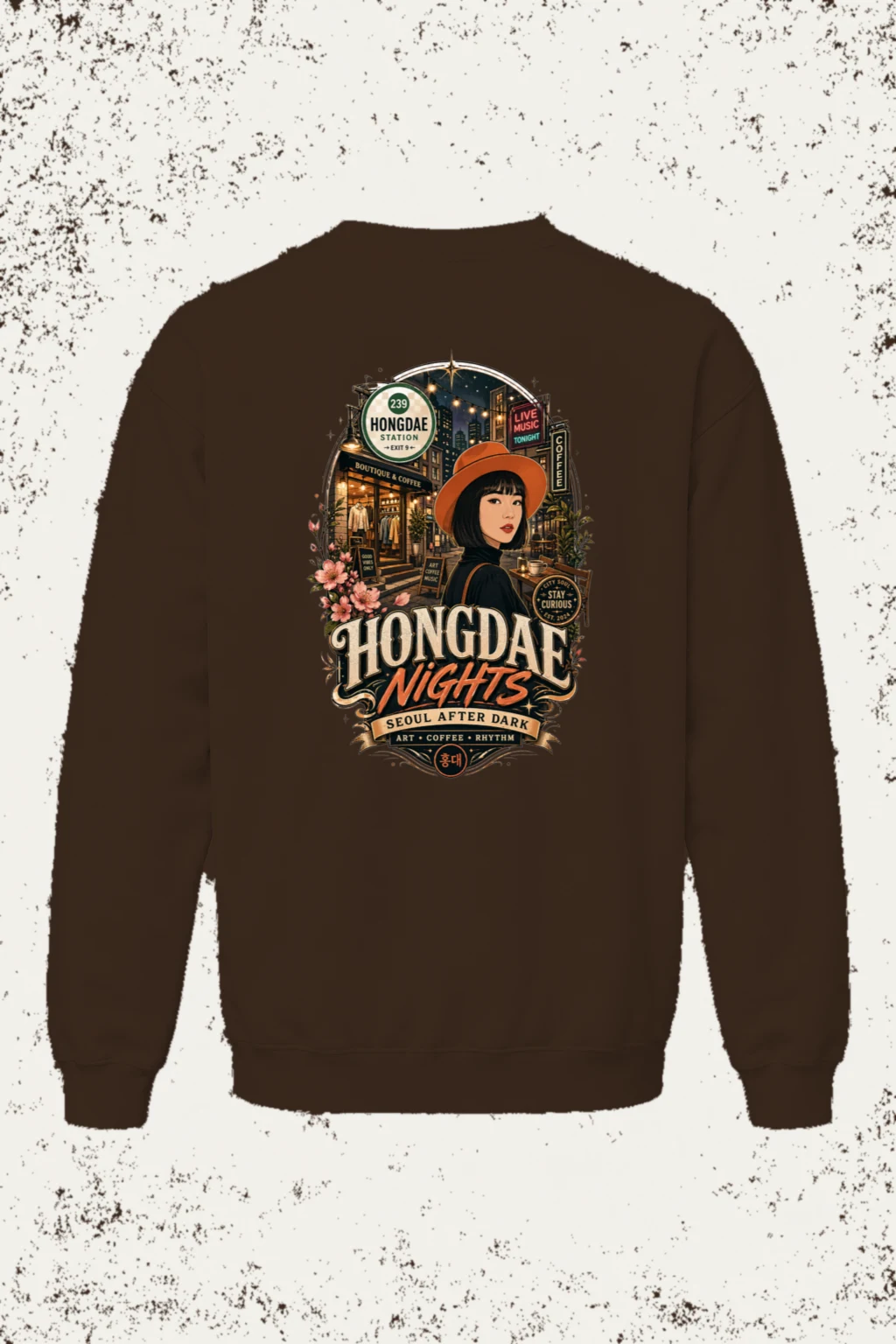 "Hongdae Nights" Heavy Blend Unisex Crewneck Sweatshirt | Gildan 18000