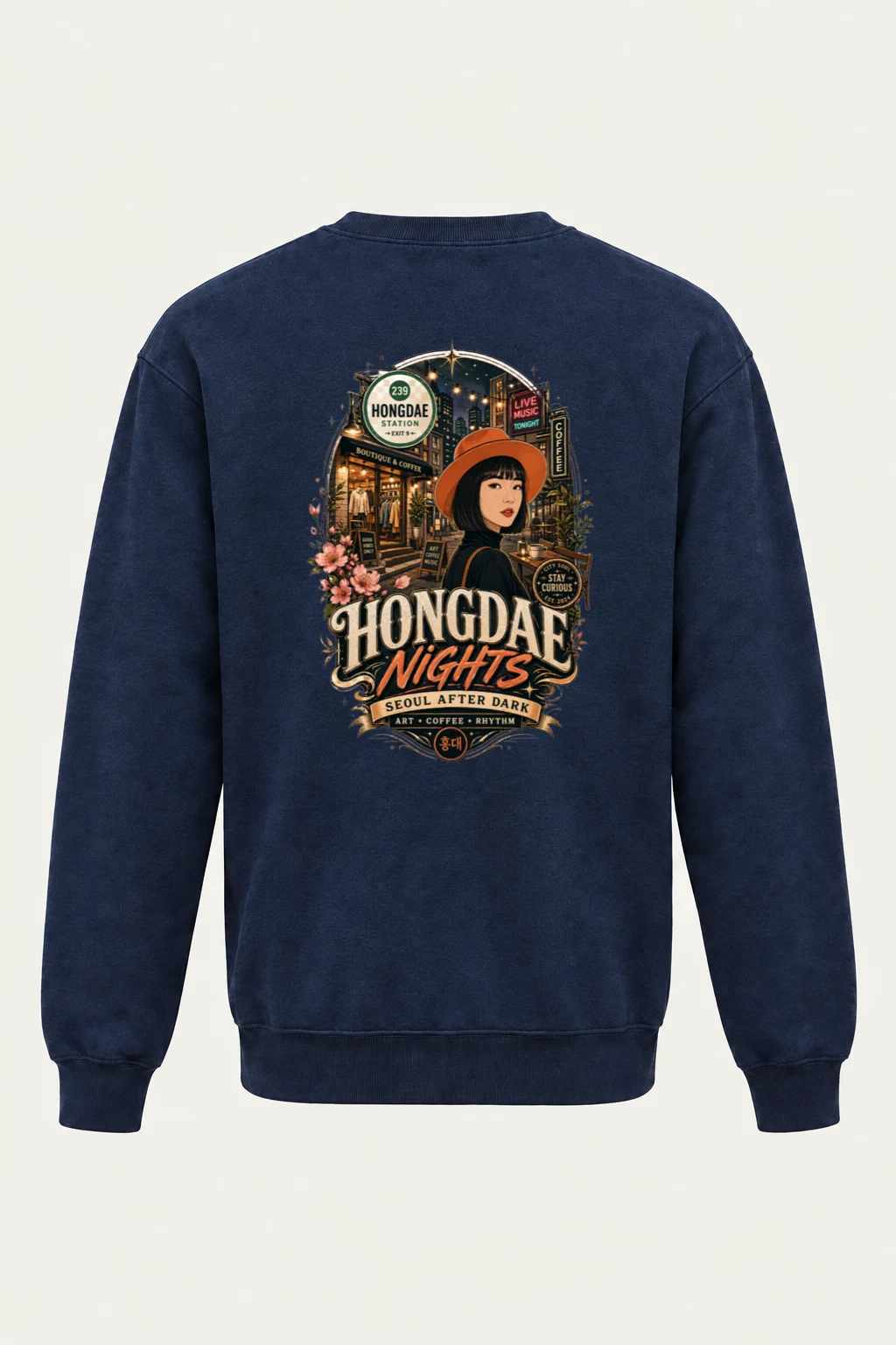 "Hongdae Nights" Heavy Blend Unisex Crewneck Sweatshirt | Gildan 18000