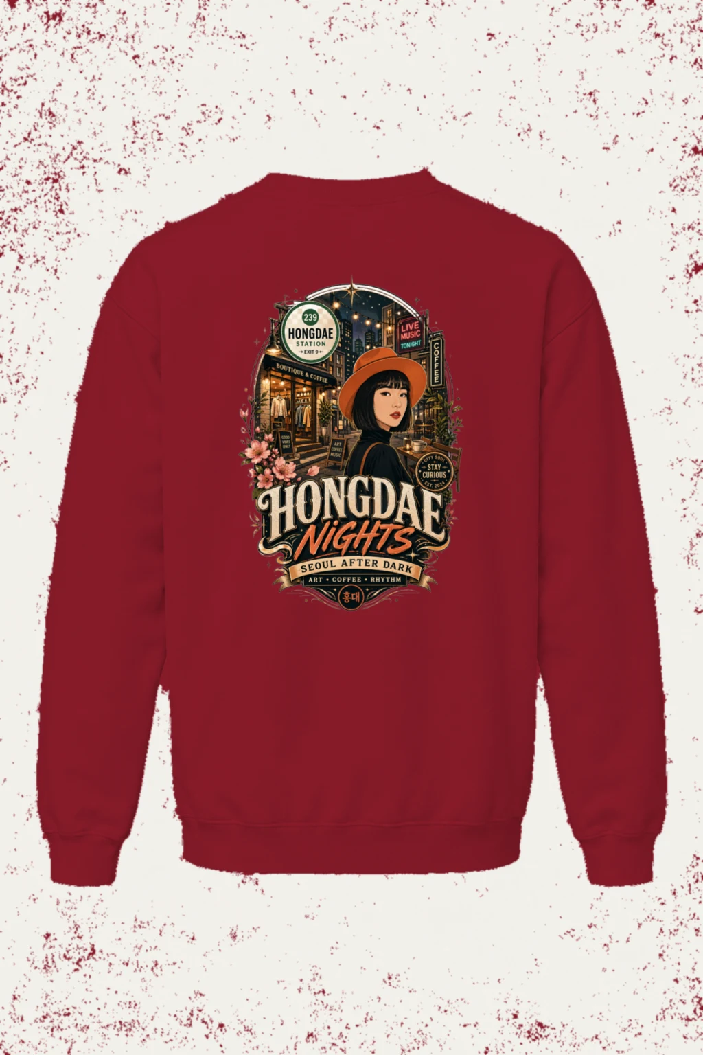 "Hongdae Nights" Heavy Blend Unisex Crewneck Sweatshirt | Gildan 18000